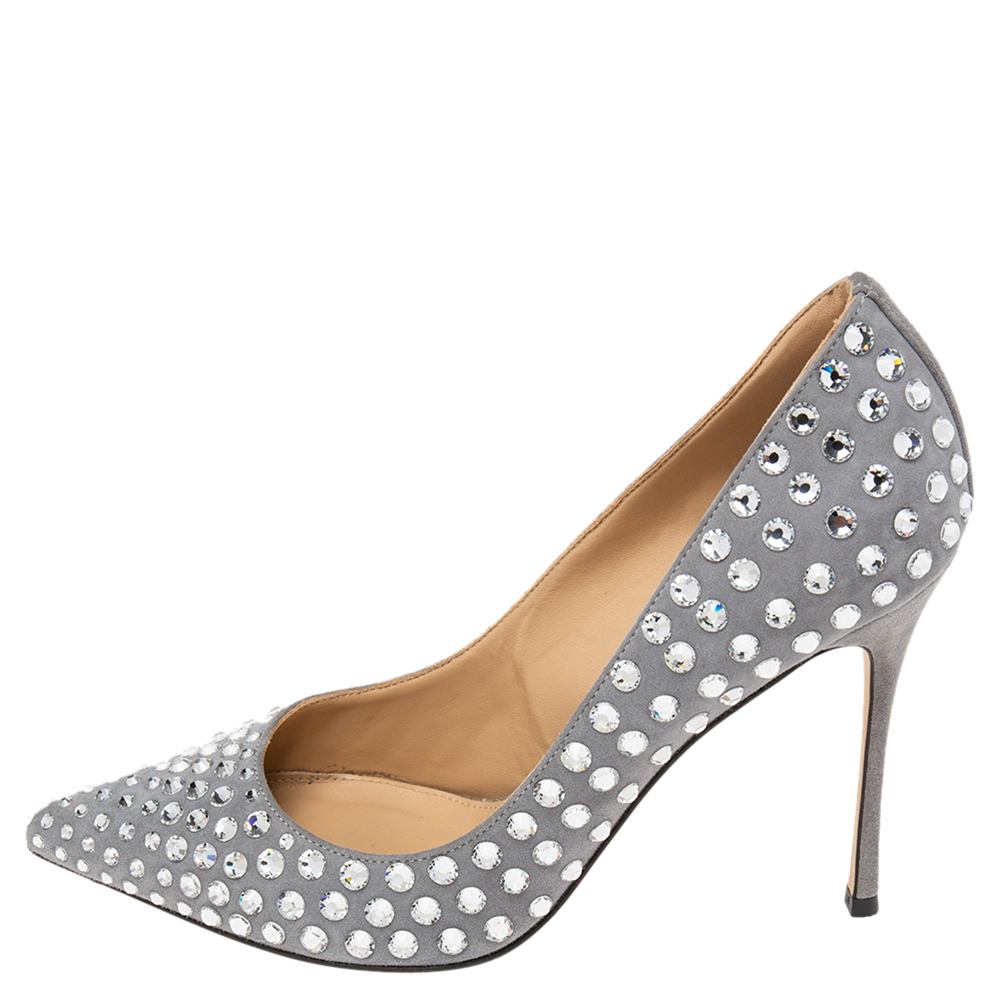 

Sergio Rossi Grey Suede Crystal Embellished Pointed Toe Pumps Size