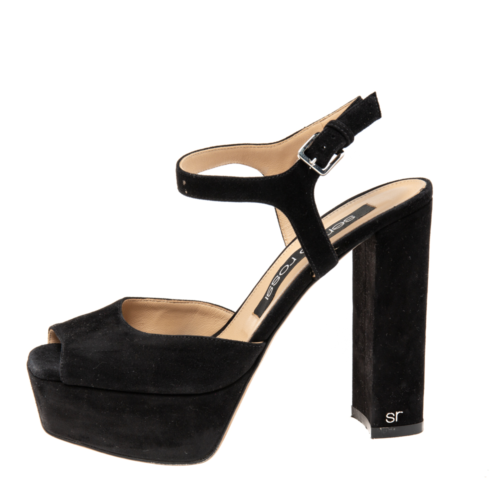 

Sergio Rossi Black Suede Peep Toe Ankle Strap Sandals Size