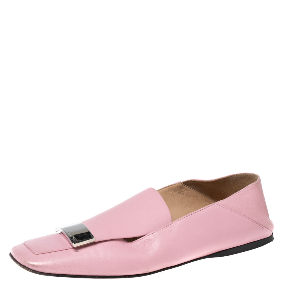 

Sergio Rossi Pink Leather Embellished Slip On Loafers Size