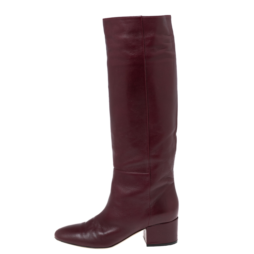 

Sergio Rossi Burgundy Leather Knee Length Boots Size