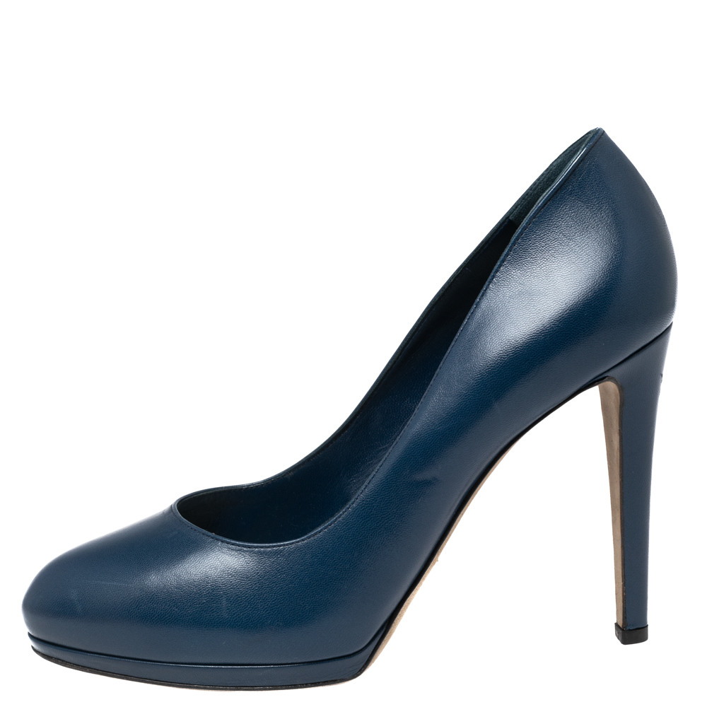 

Sergio Rossi Blue Leather Round Toe Pumps Size