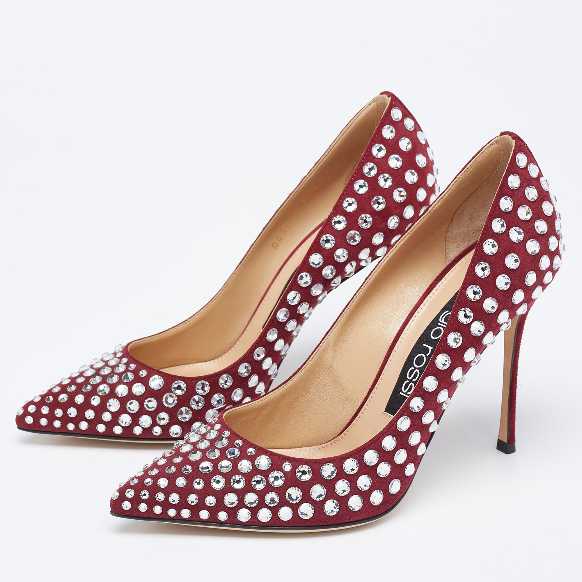 

Sergio Rossi Burgundy Suede Crystal Embellished Pointed Toe Pumps Size