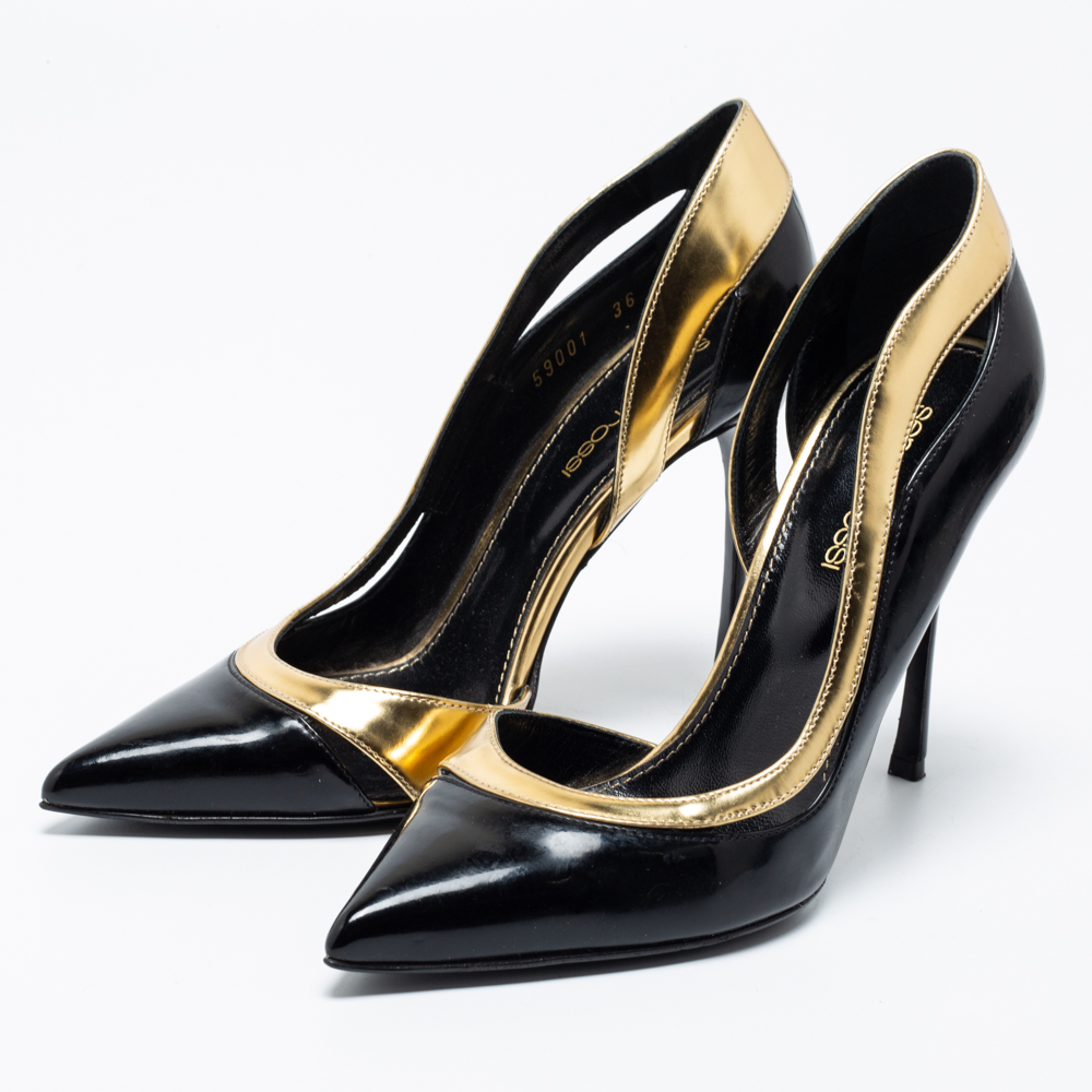 

Sergio Rossi Black/Gold Leather D’orsay Pumps Size