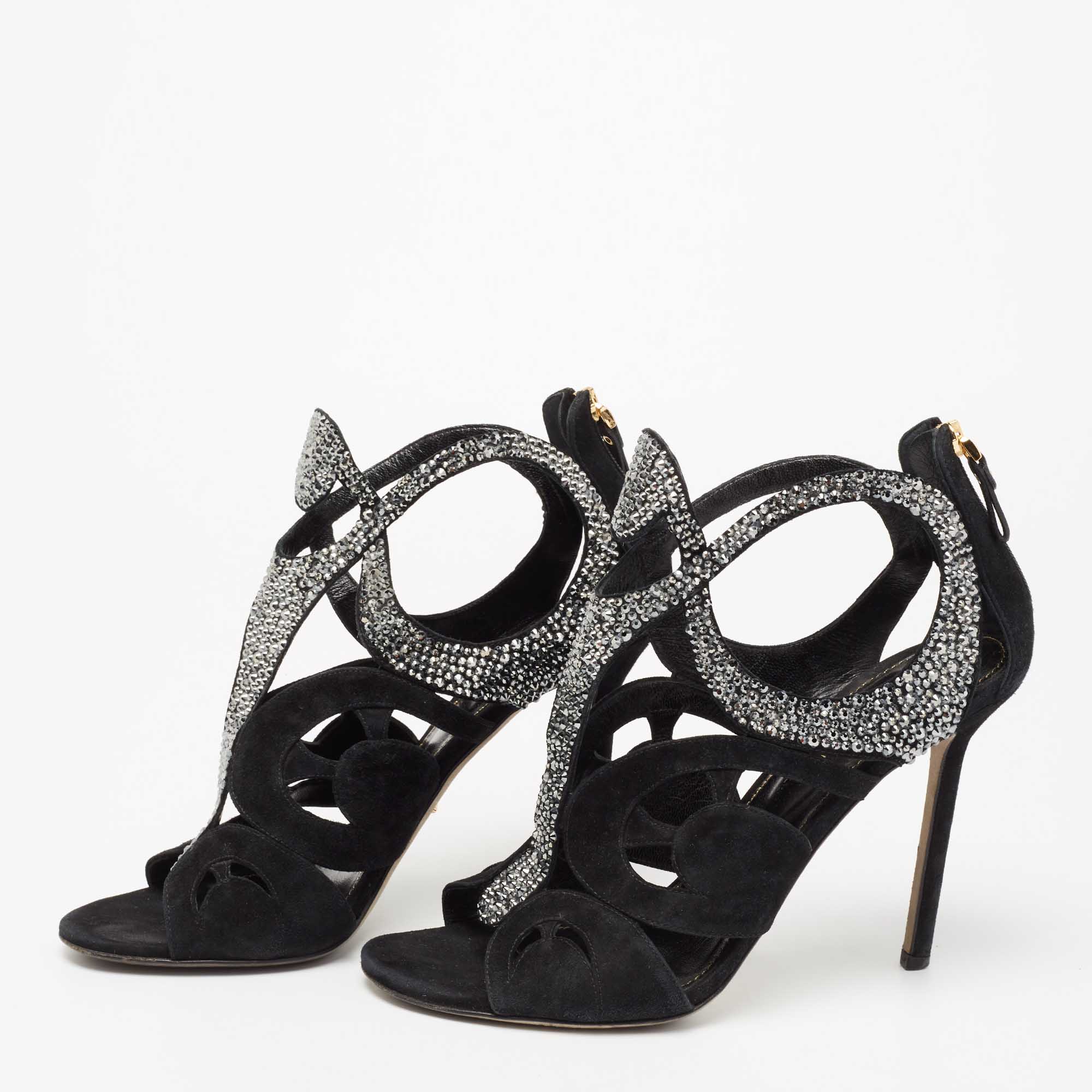 

Sergio Rossi Black Suede Crystal Embellished Sandals Size
