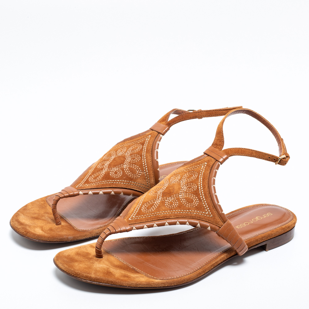 

Sergio Rossi Brown Leather And Suede Ankle Strap Flats Size