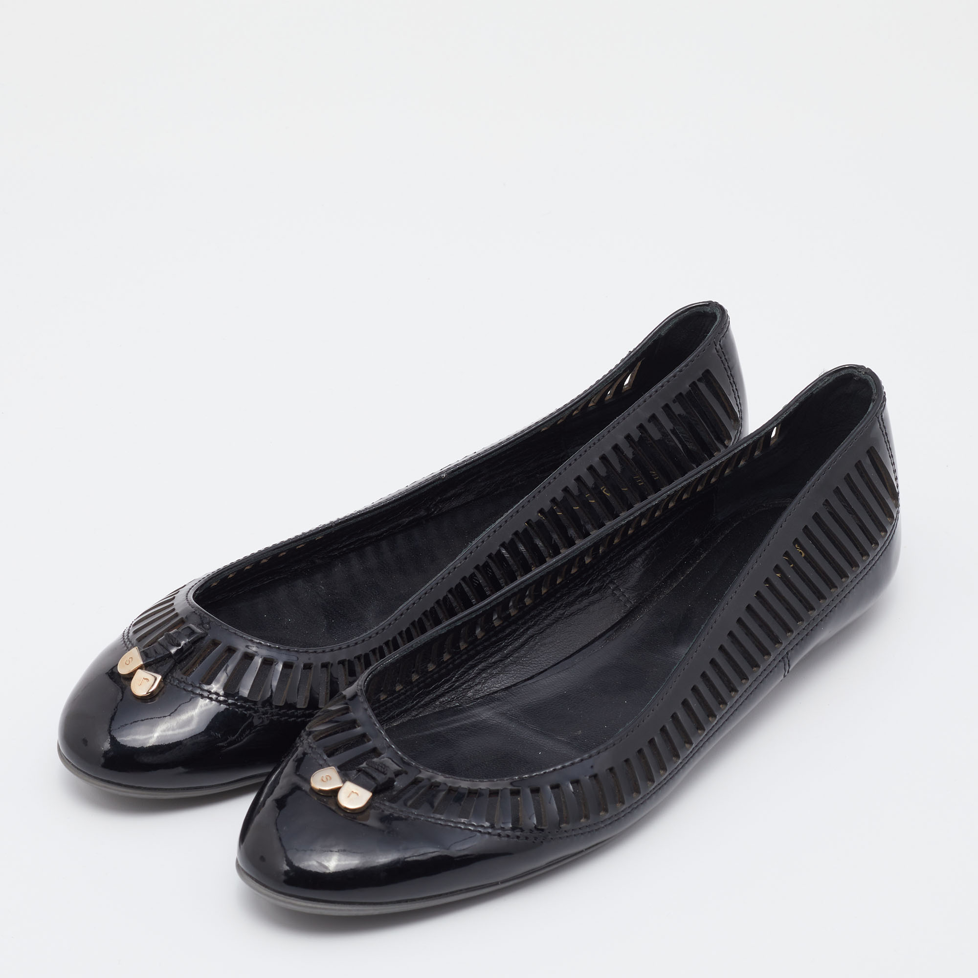 

Sergio Rossi Black Laser Cut Patent Leather Ballet Flats Size