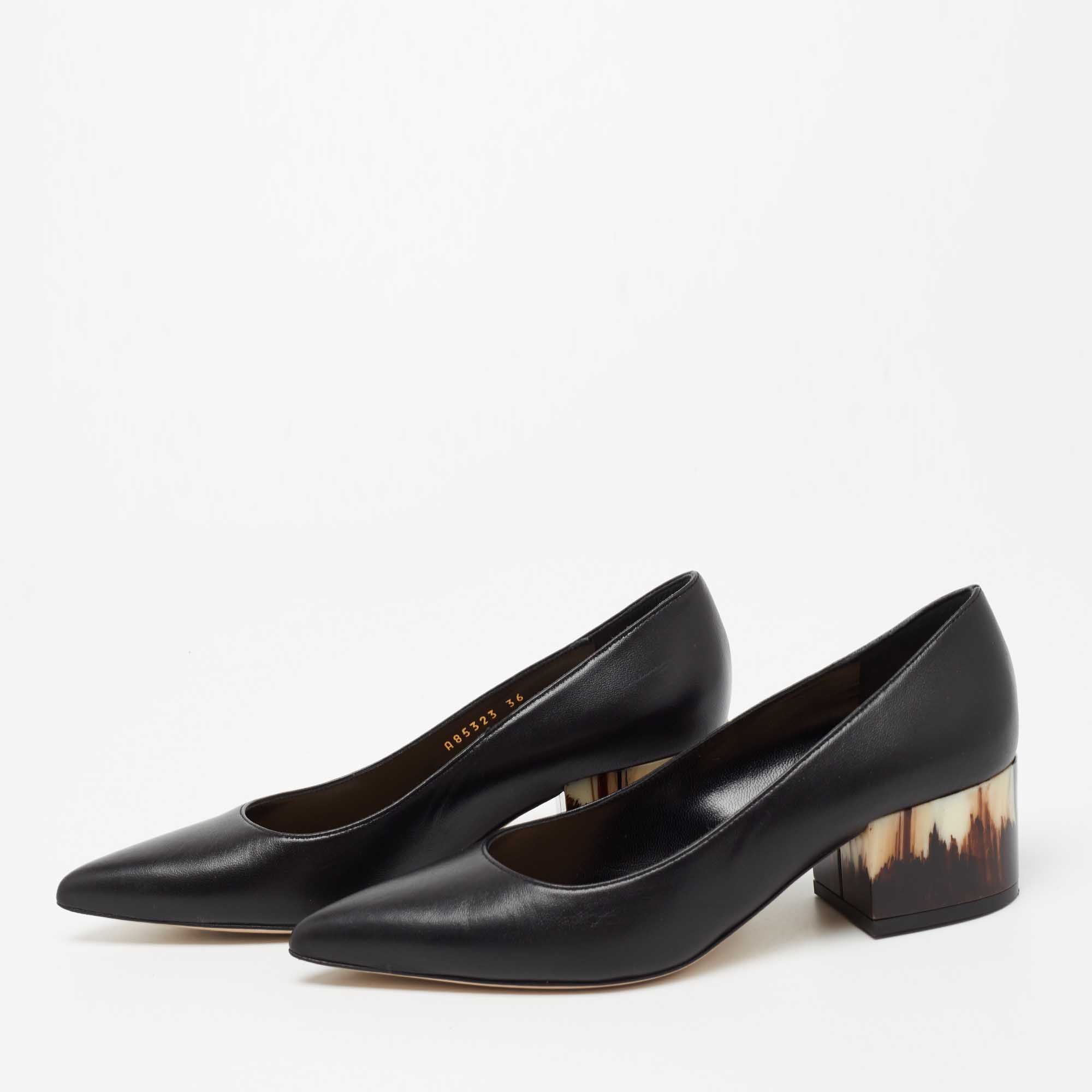 

Sergio Rossi Black Leather Block Heel Pumps Size