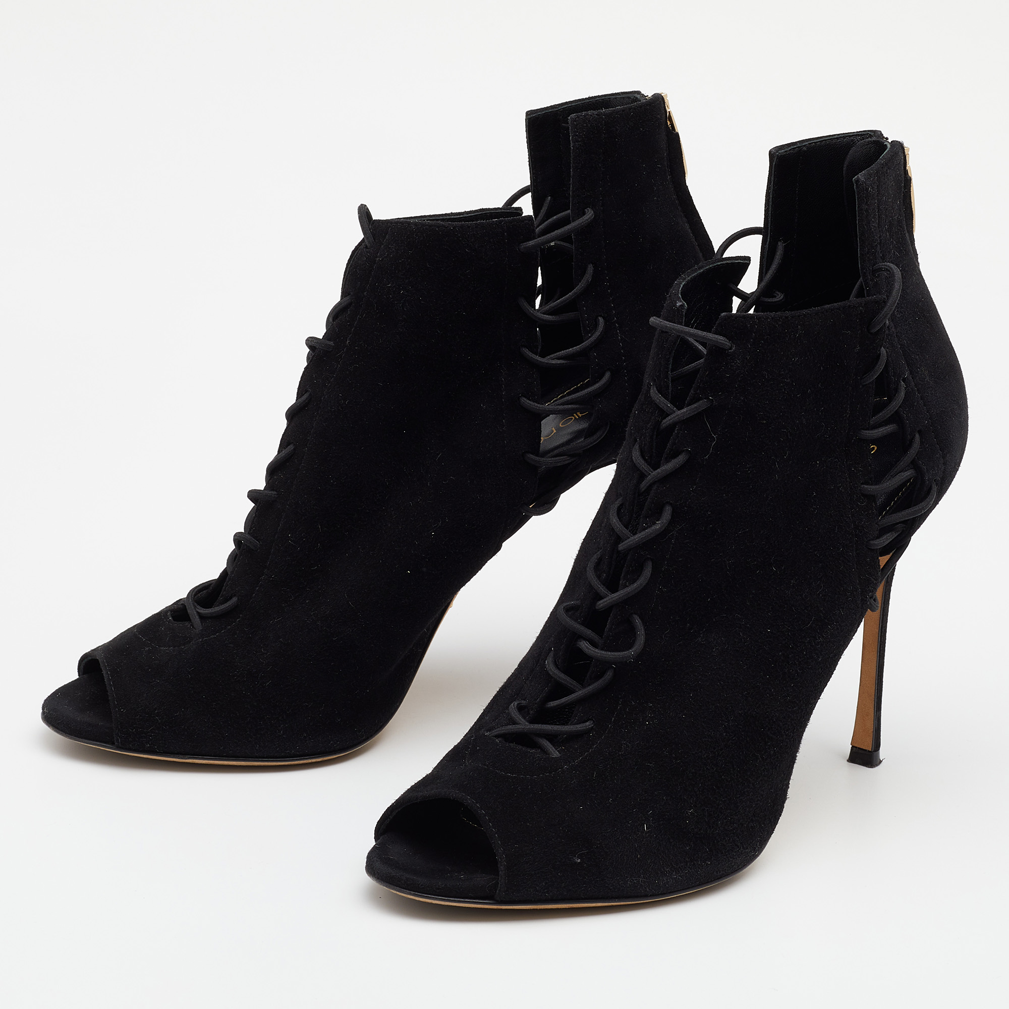 

Sergio Rossi Black Suede Peep Toe Booties Size