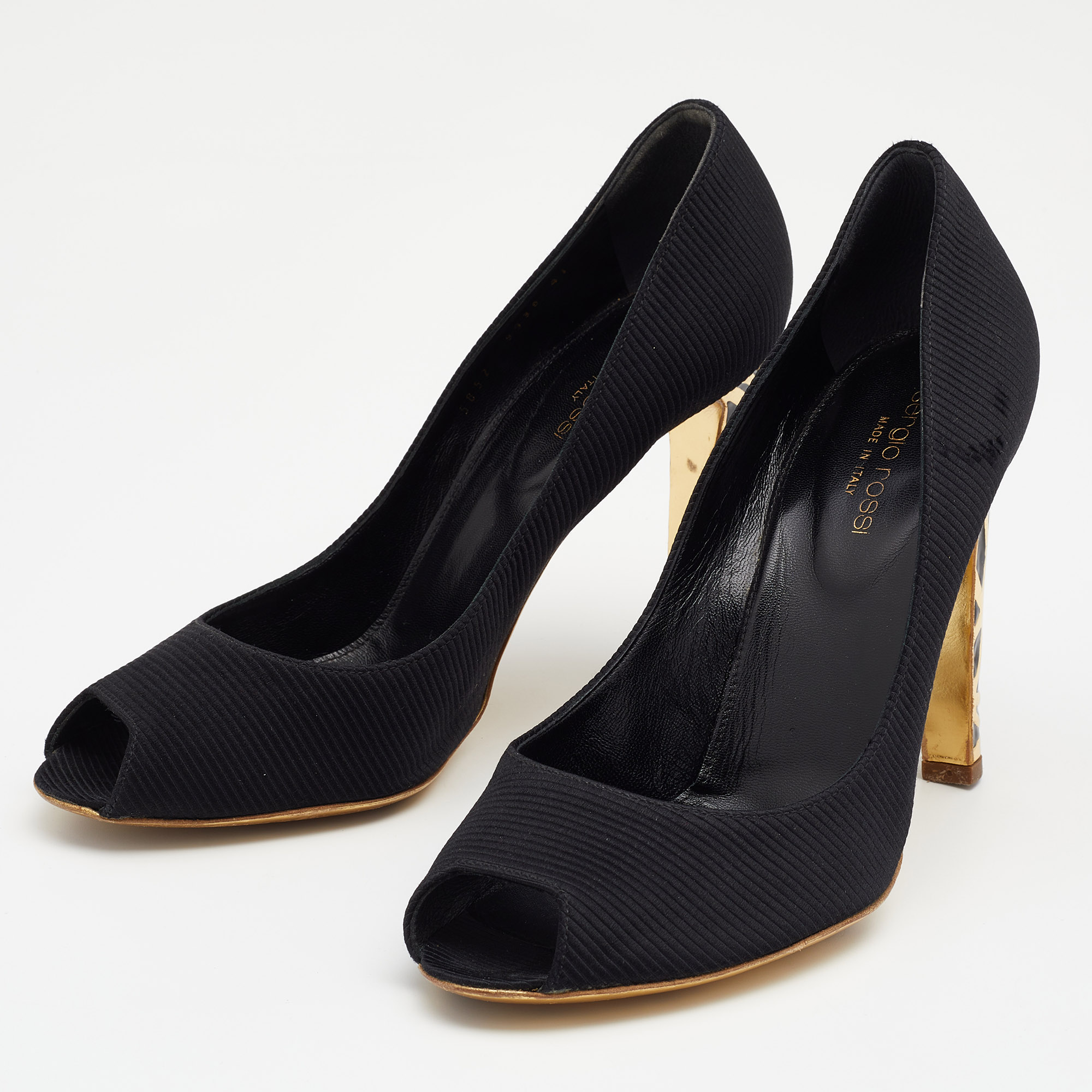 

Sergio Rossi Black Fabric Peep Toe Pumps Size
