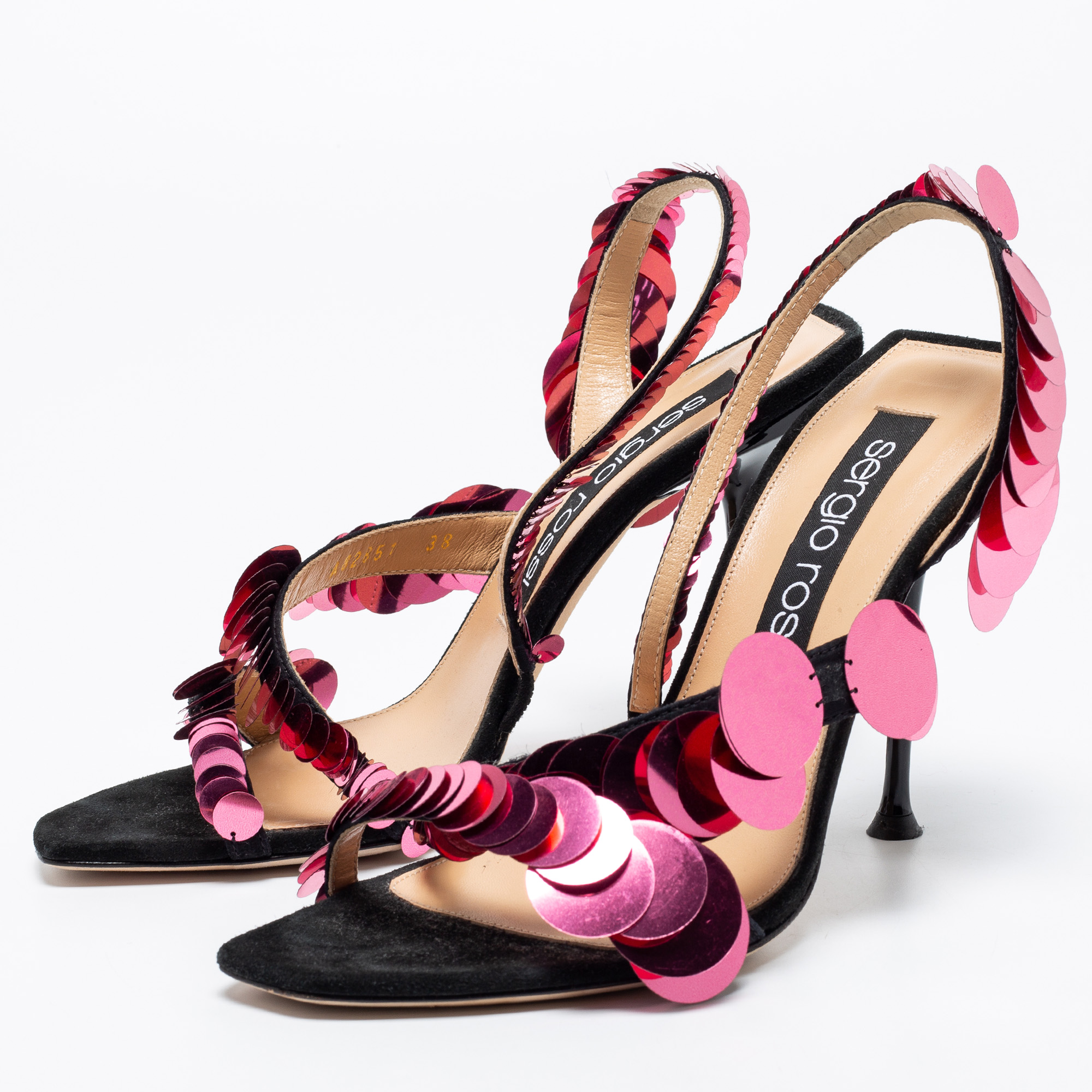

Sergio Rossi Black/Pink Suede Embellished Ankle Strap Sandals Size