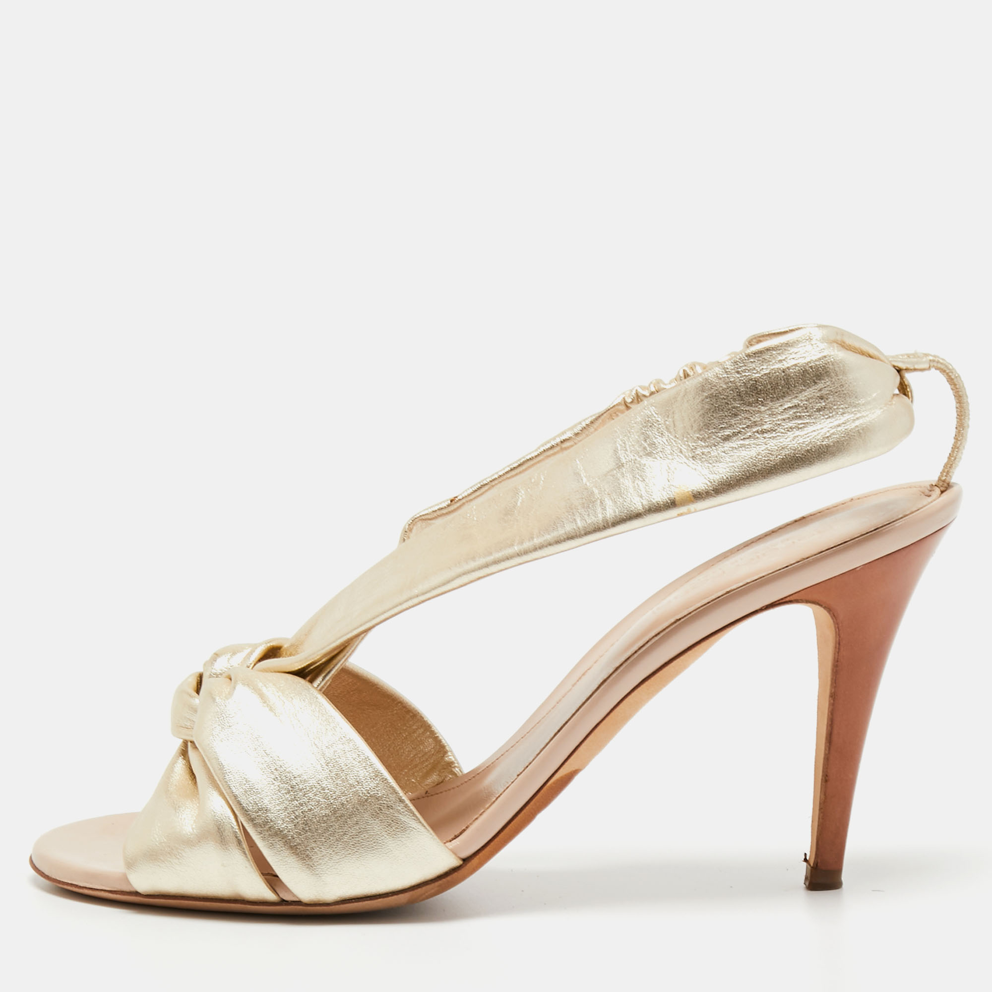 

Sergio Rossi Gold Leather Knot Detail Open Toe Sandals Size