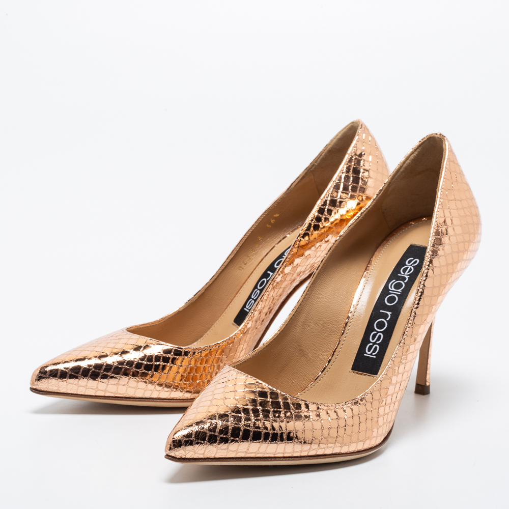 

Sergio Rossi Rose Gold Python Embossed Leather Pointed Toe Pumps Size