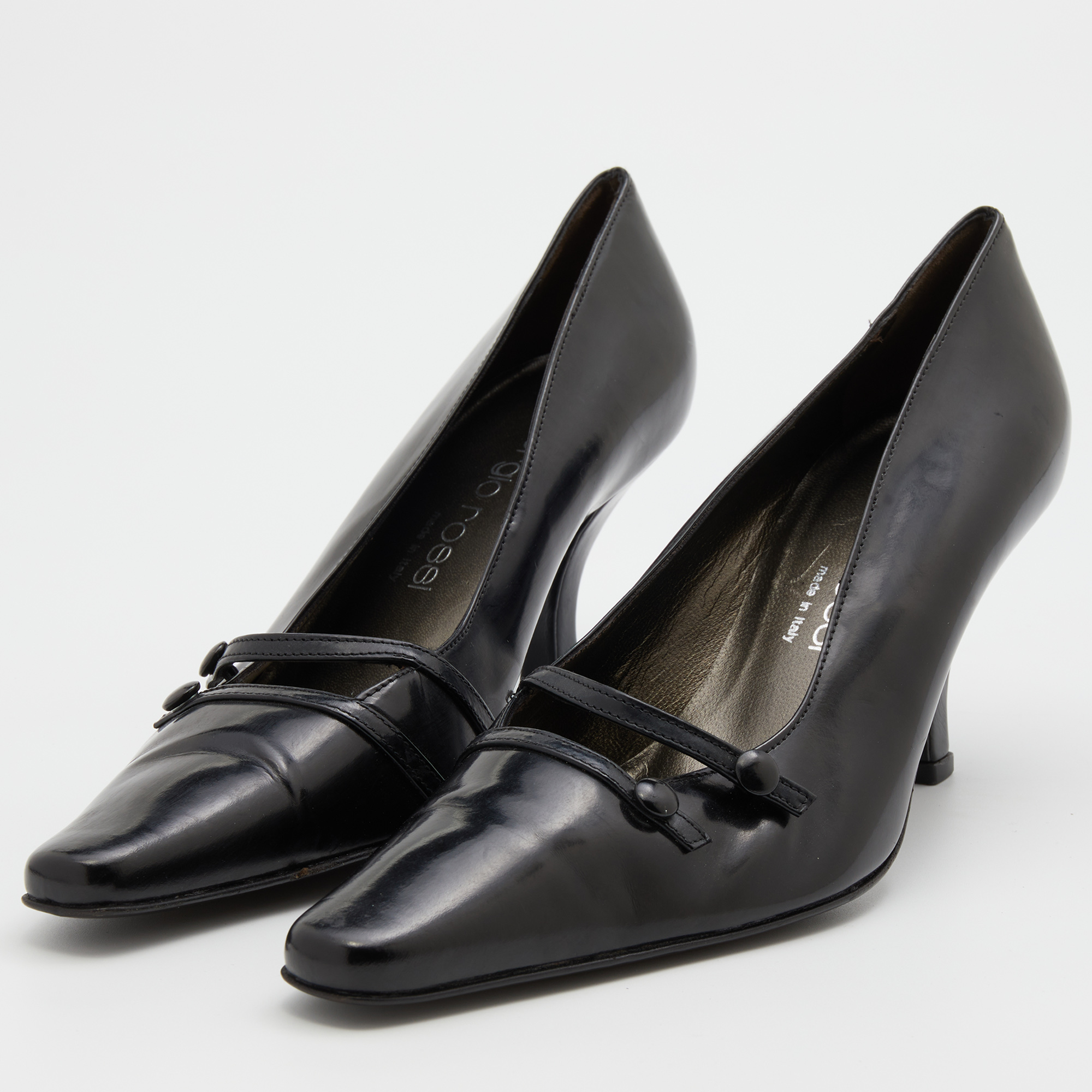 

Sergio Rossi Black Leather Pointed Toe Mary Jane Pumps Size