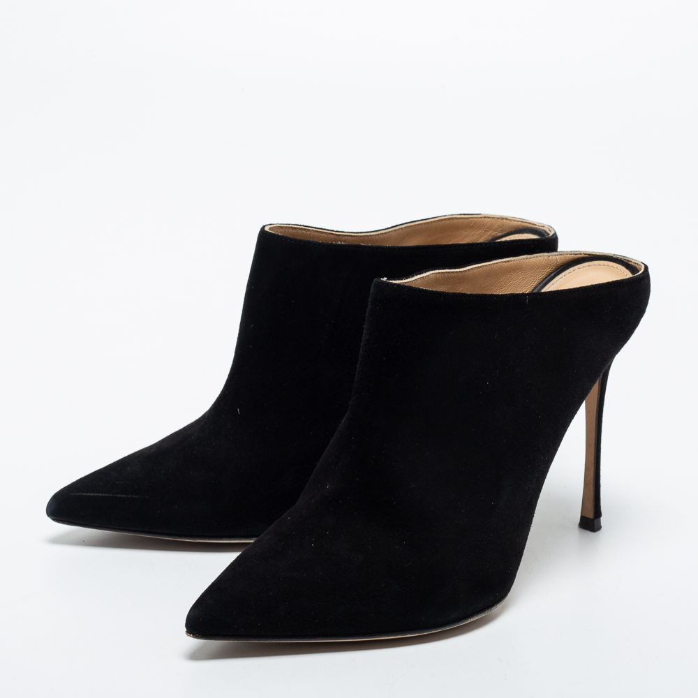 

Sergio Rossi Black Suede Point Toe Mules Size