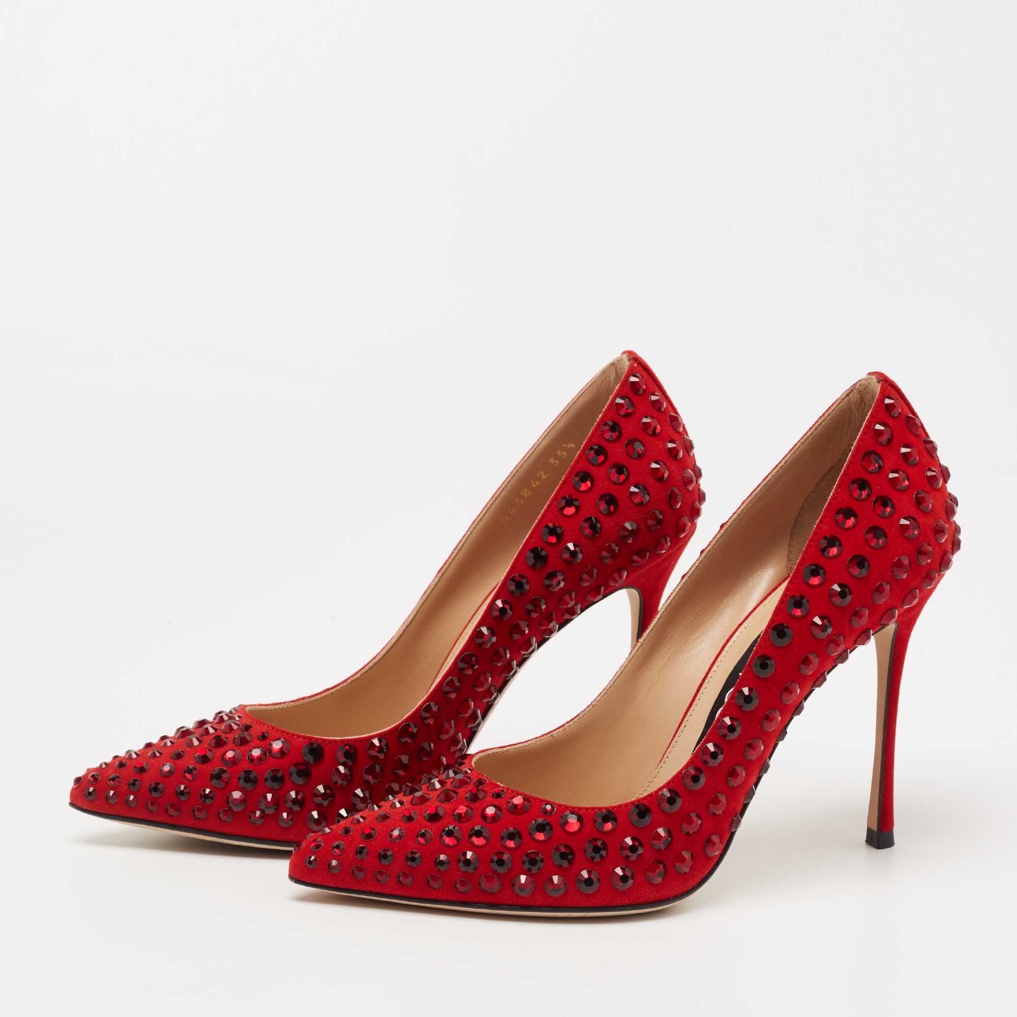 

Sergio Rossi Red Suede Studded Pointed Toe Pumps Size