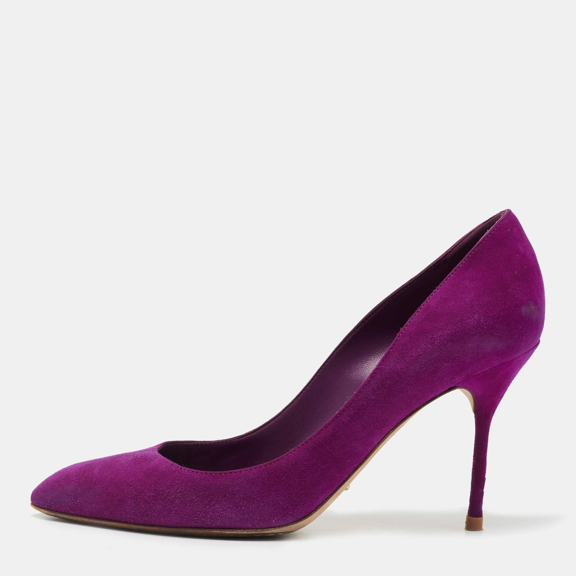 Pre-owned Sergio Rossi Purple Suede Pointed Toe Pumps Size 38