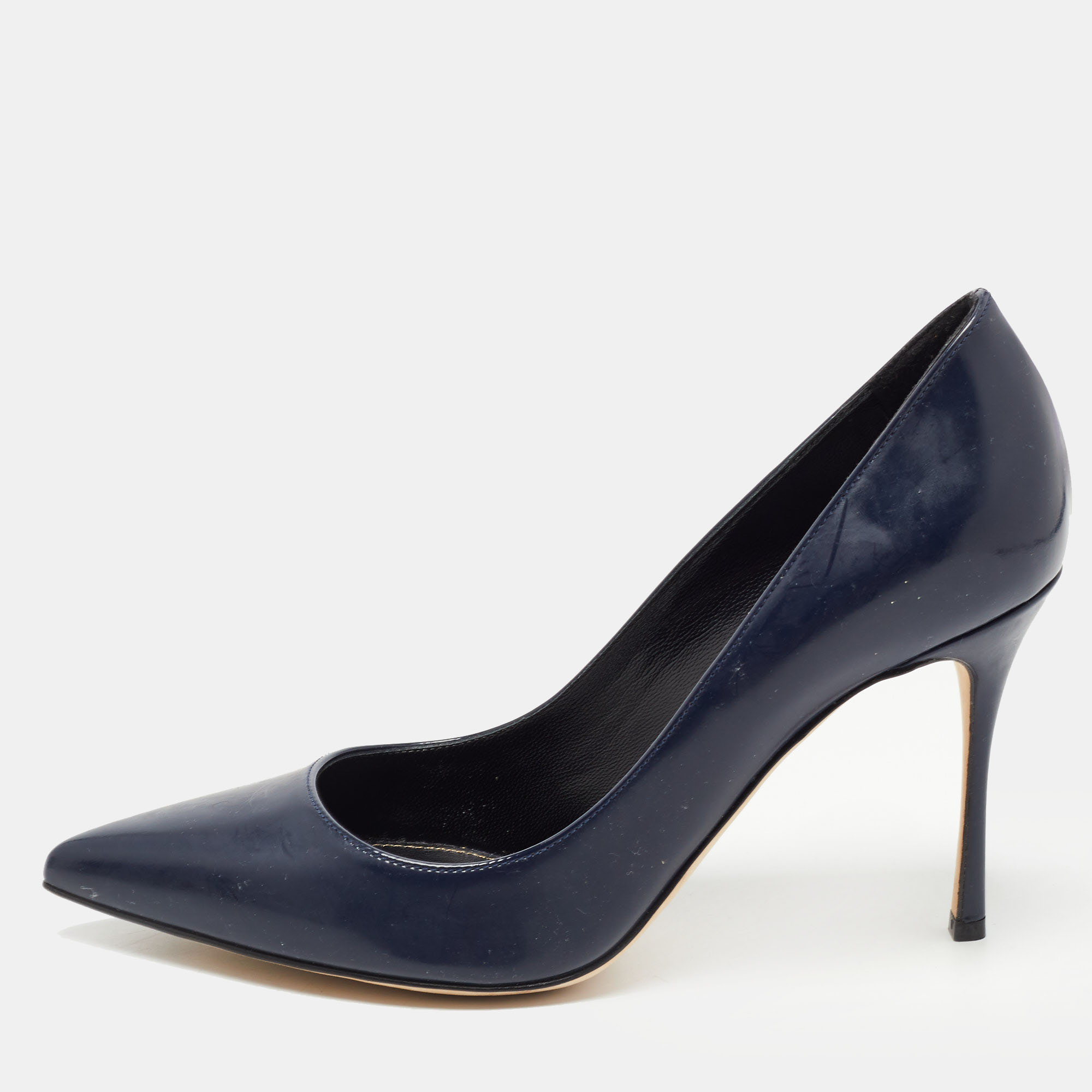 Pre Owned Sergio Rossi Navy Blue Patent Leather Pointed Toe Pumps Size 37