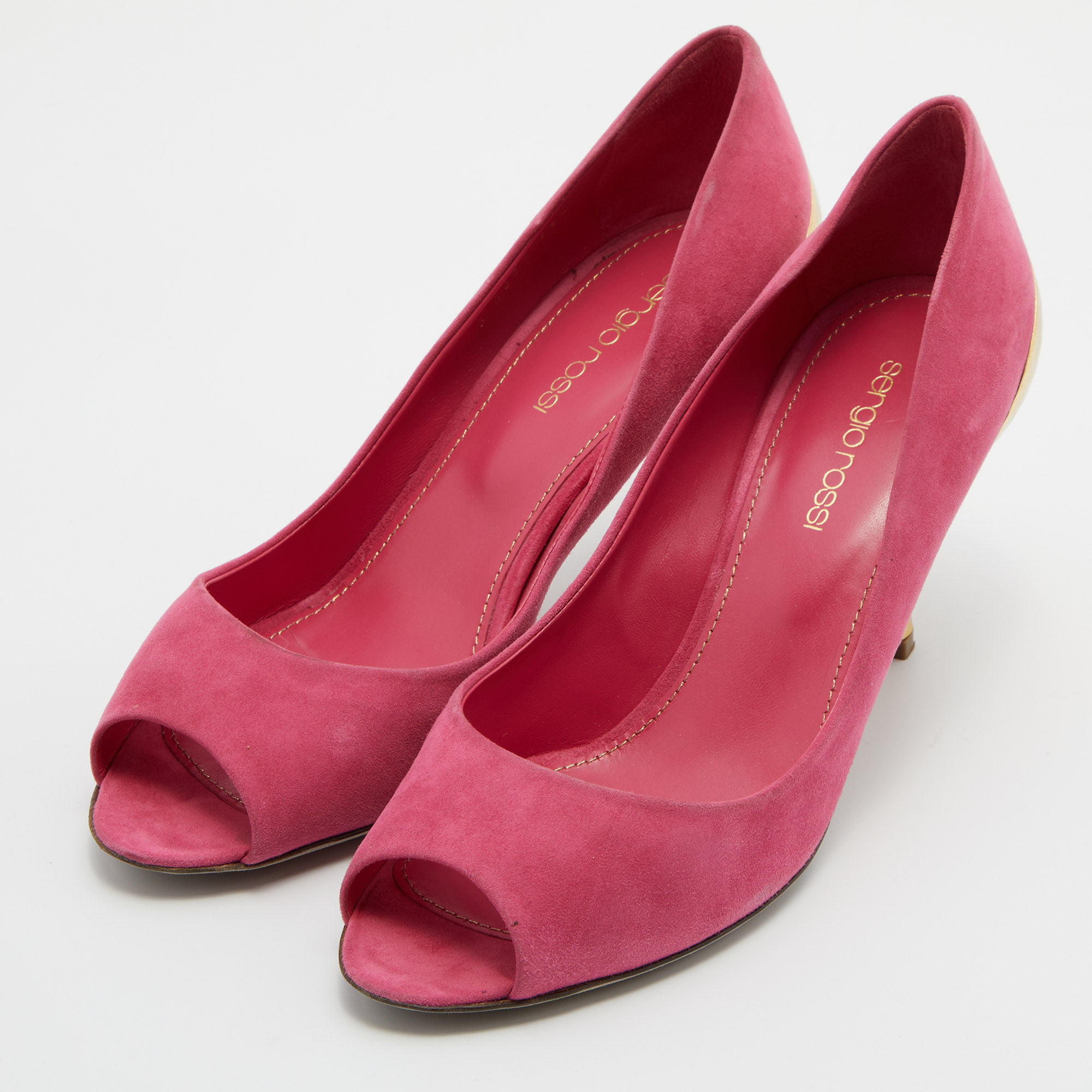 

Sergio Rossi Pink Suede Peep Toe Pumps Size