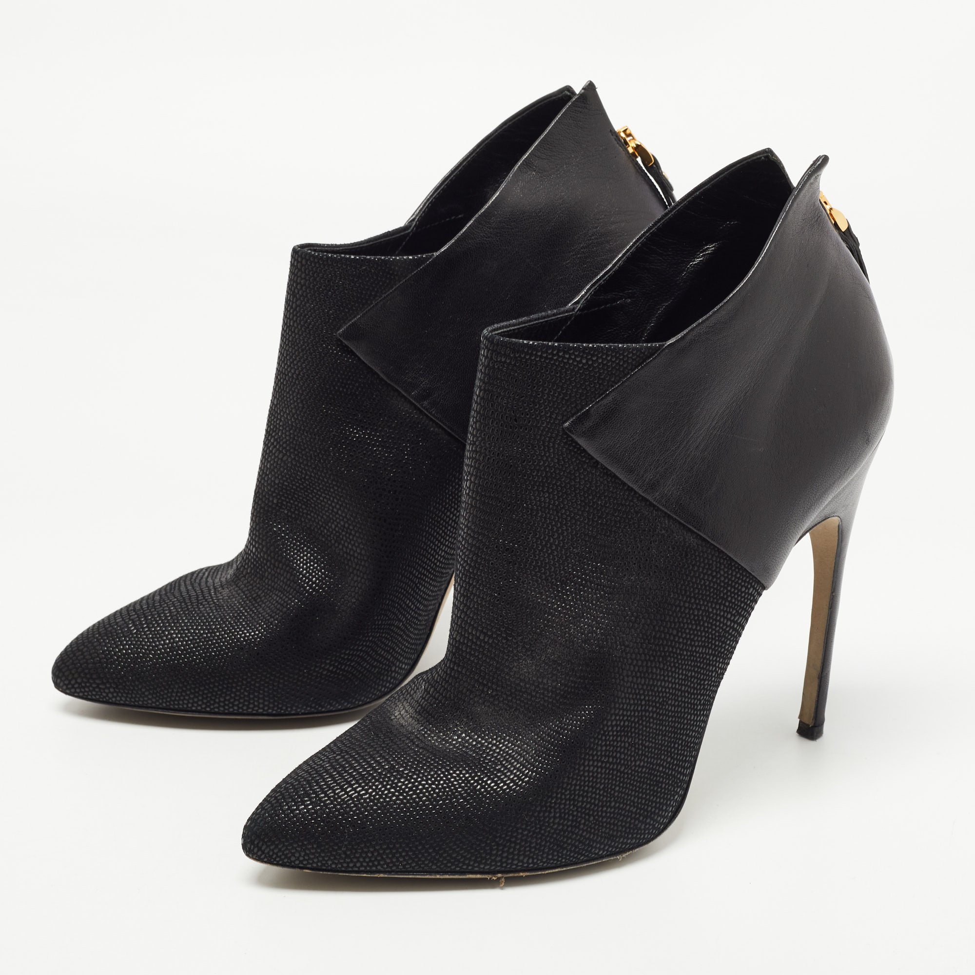

Sergio Rossi Black Leather and Textured Suede Ankle Booties Size