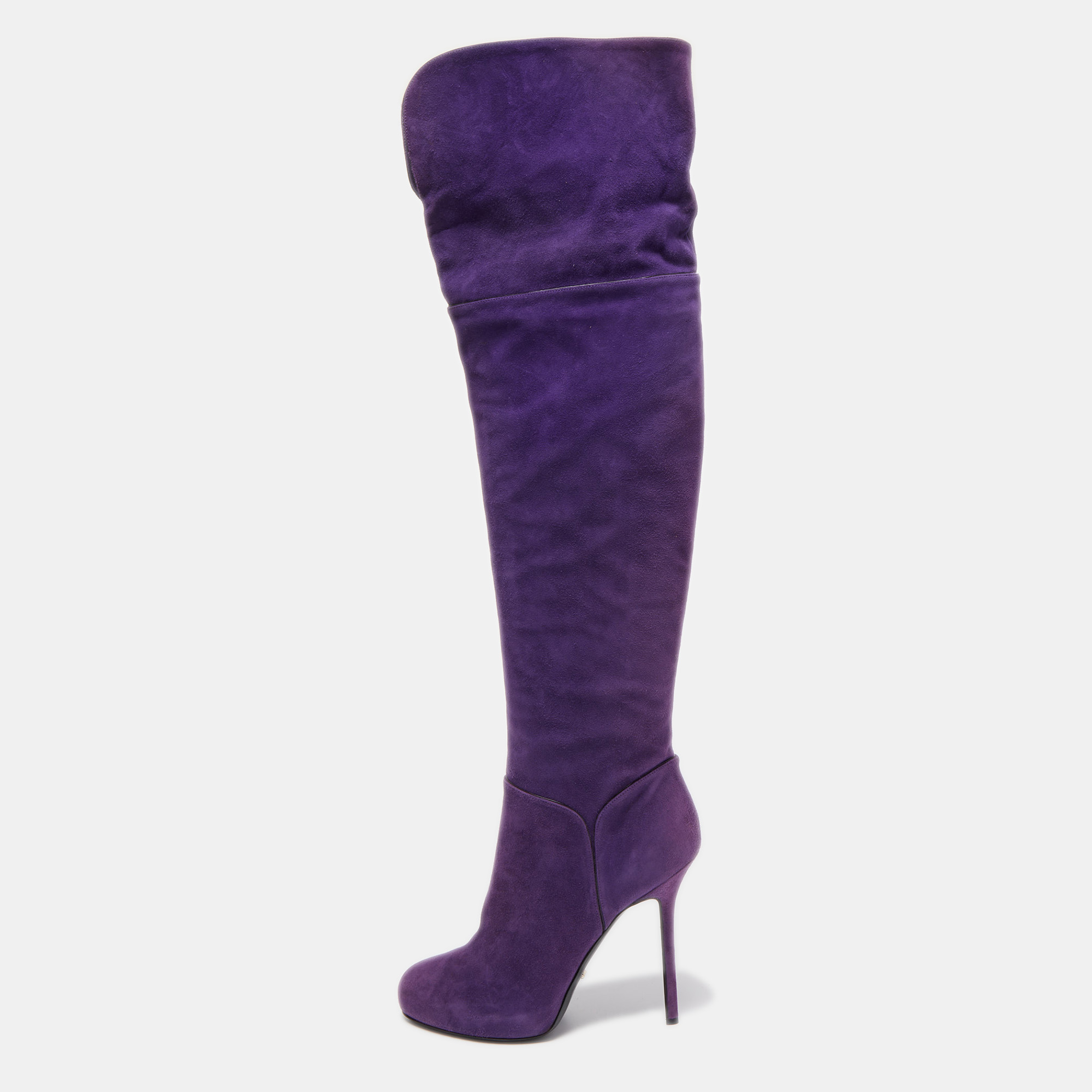 Pre-owned Sergio Rossi Purple Suede Zip Detail Knee Length Boots Size 40.5