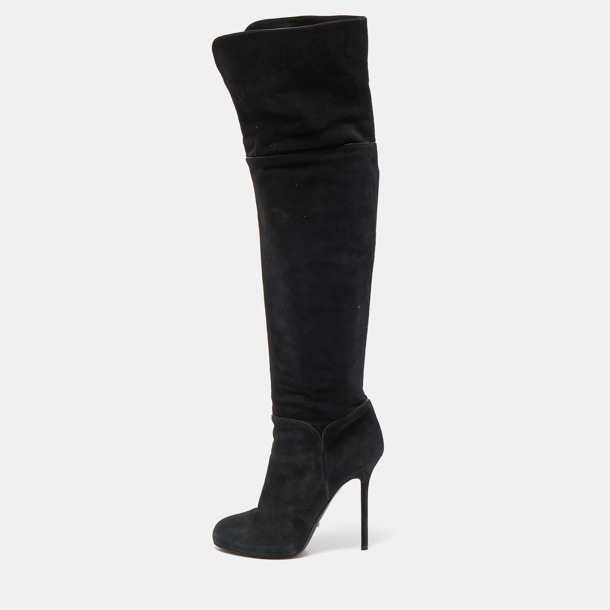 Pre-owned Sergio Rossi Black Suede Knee Length Boots Size 41