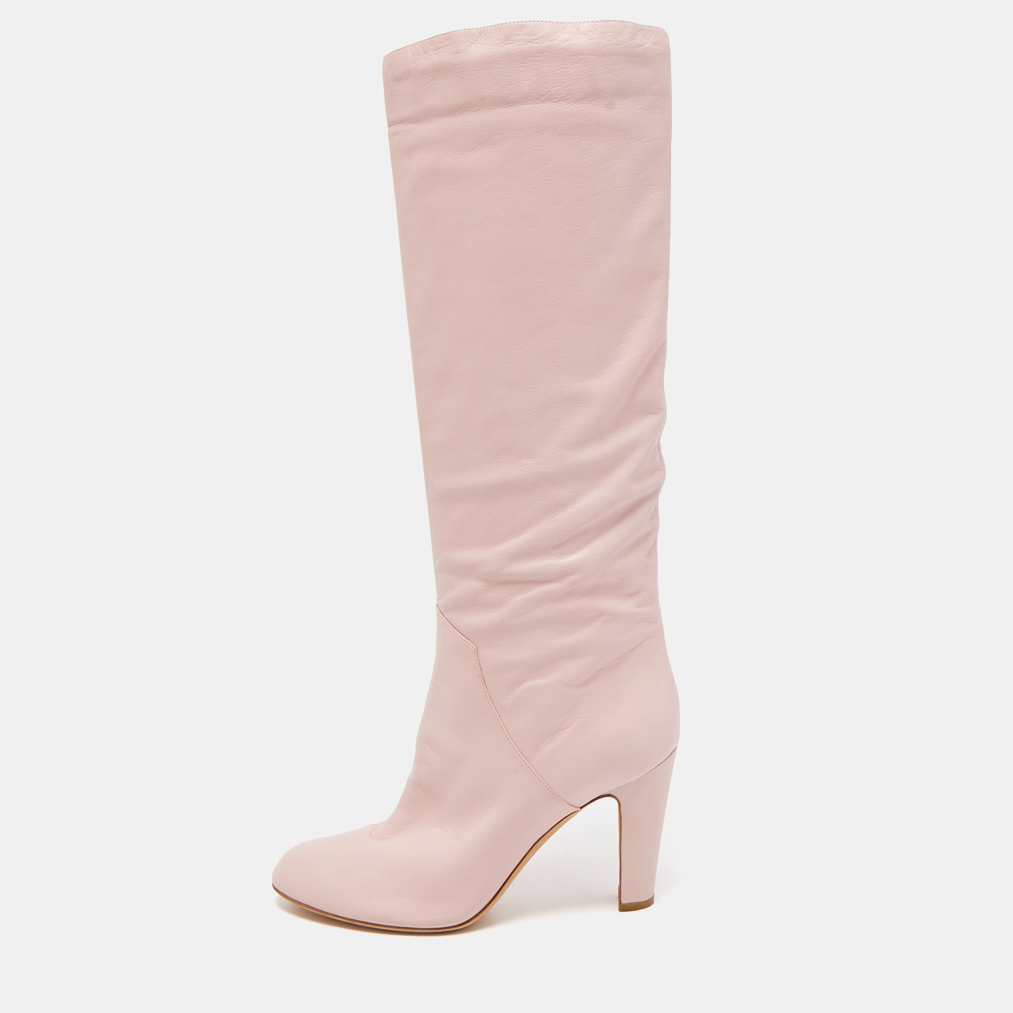 Pre Owned Sergio Rossi Pink Leather Knee Length Boots Size 41