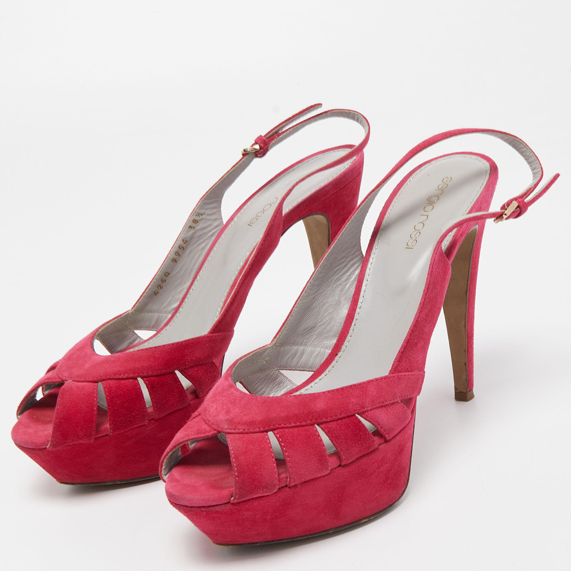 

Sergio Rossi Pink Suede Platform Slingback Sandals Size