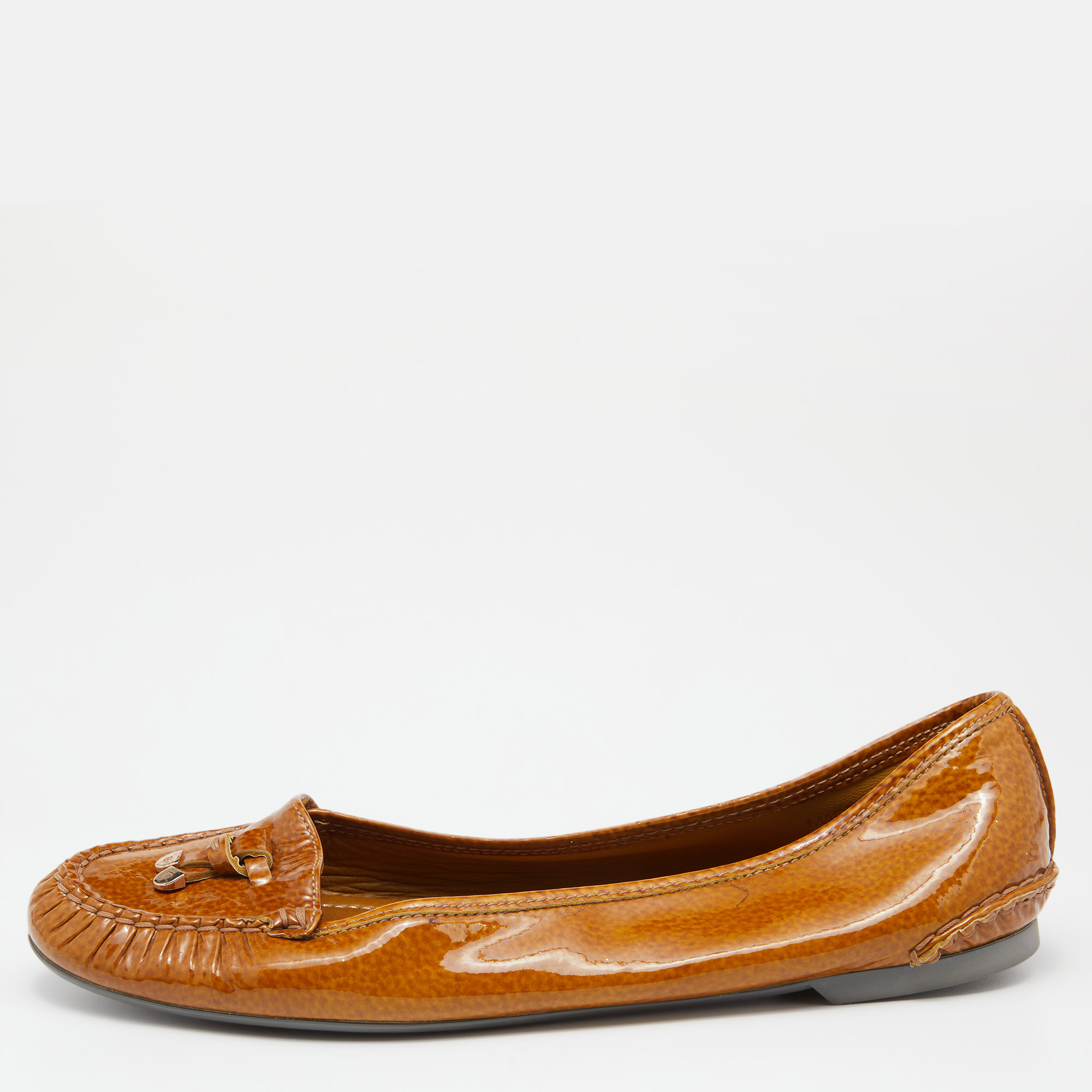 Pre-owned Sergio Rossi Brown Patent Leather Ballet Flats Size 40