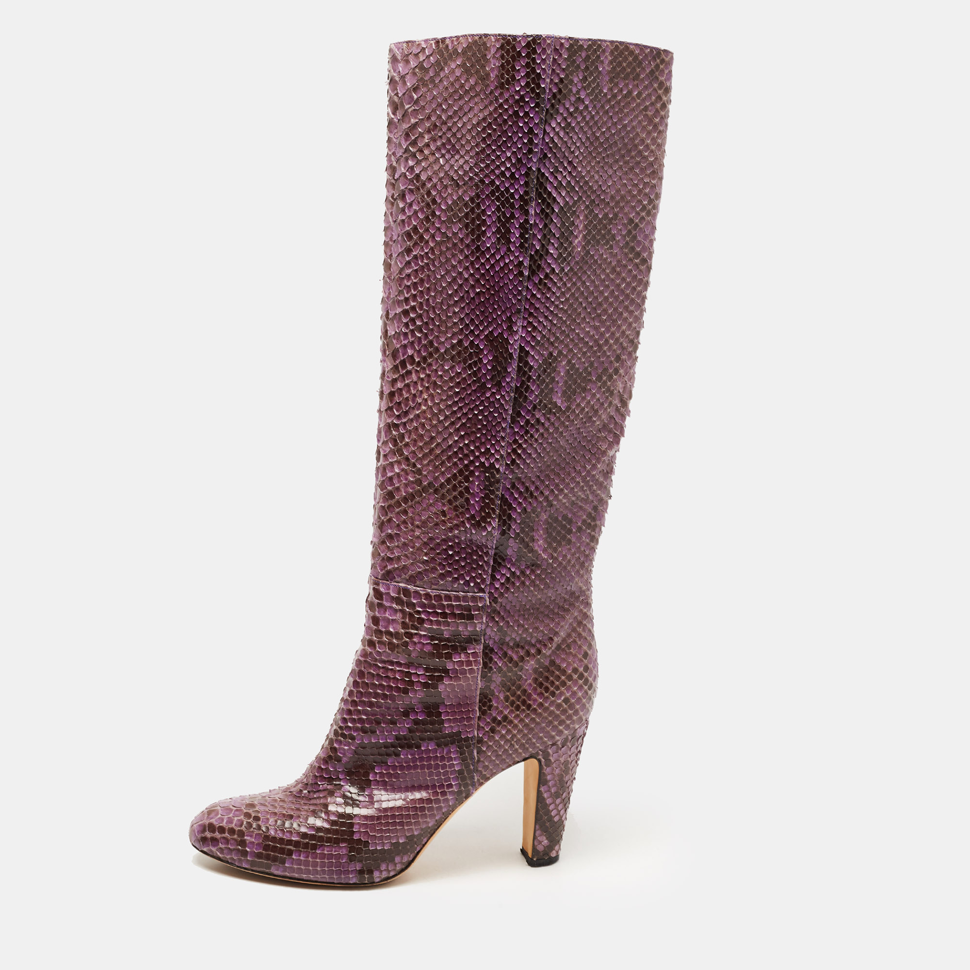 Pre-owned Sergio Rossi Purple Python Knee Length Boots Size 41