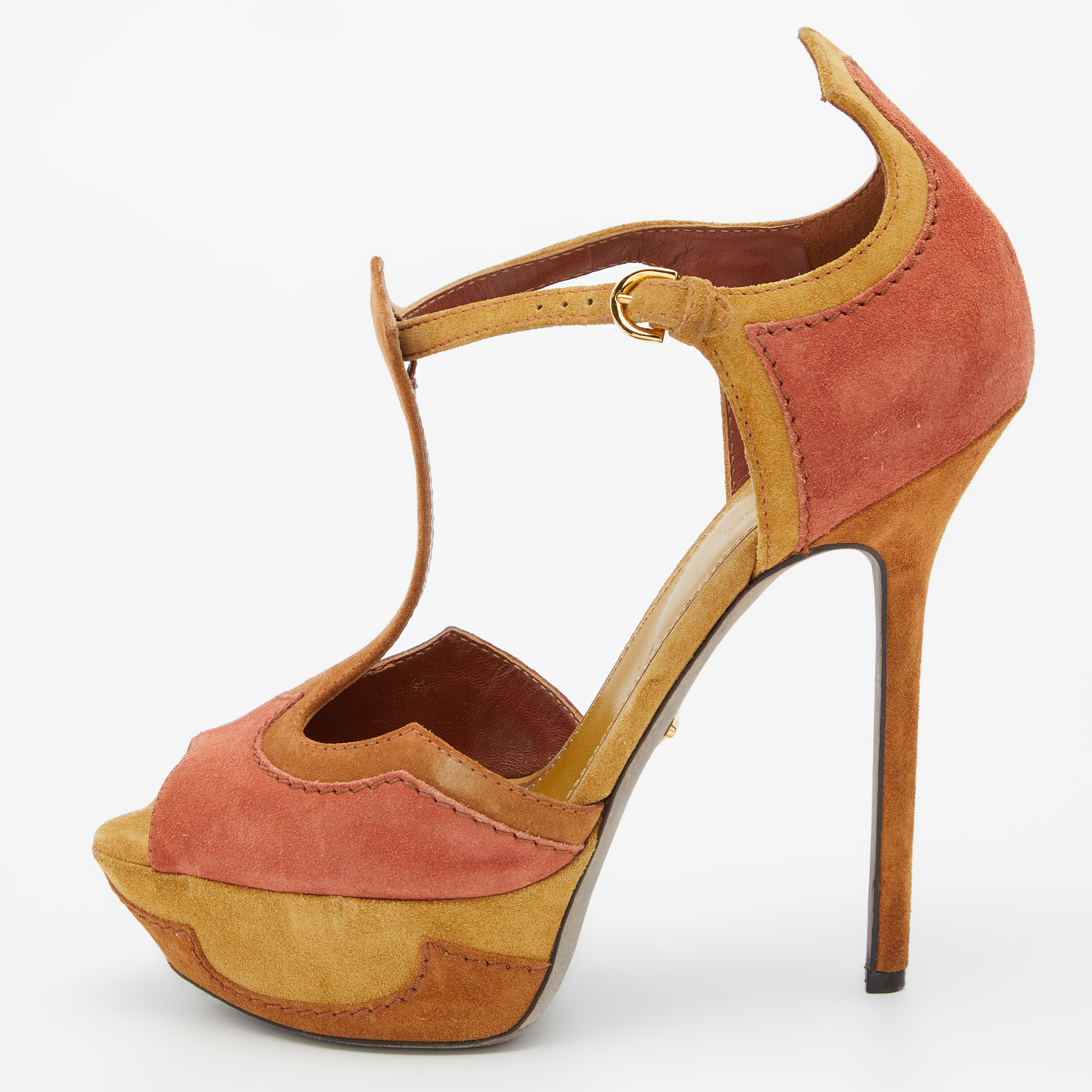 Pre-owned Sergio Rossi Tri Color Suede Ankle Strap Platform Sandals Size 38.5 In Multicolor