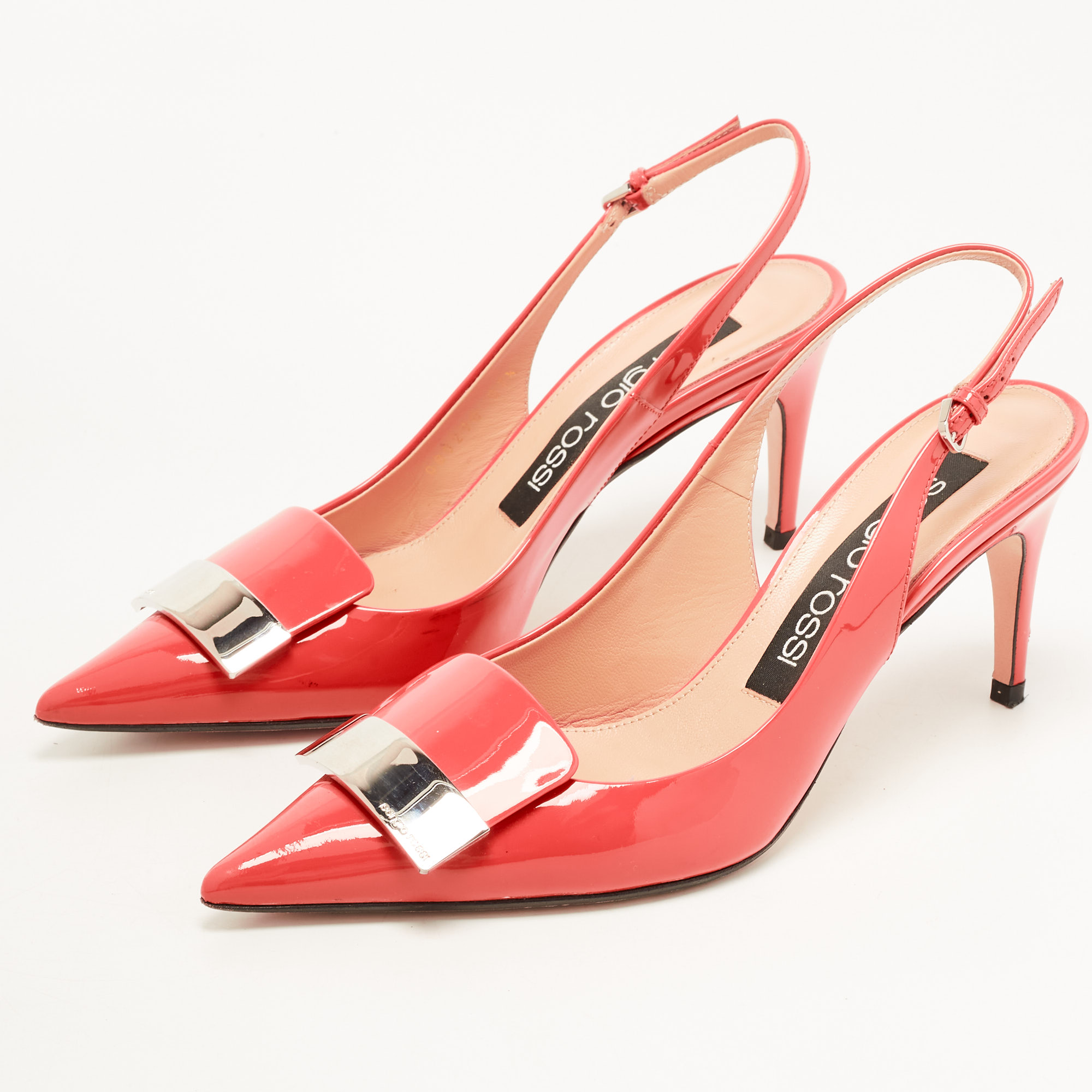

Sergio Rossi Coral Pink Patent Leather SR1 Slingback Pumps Size