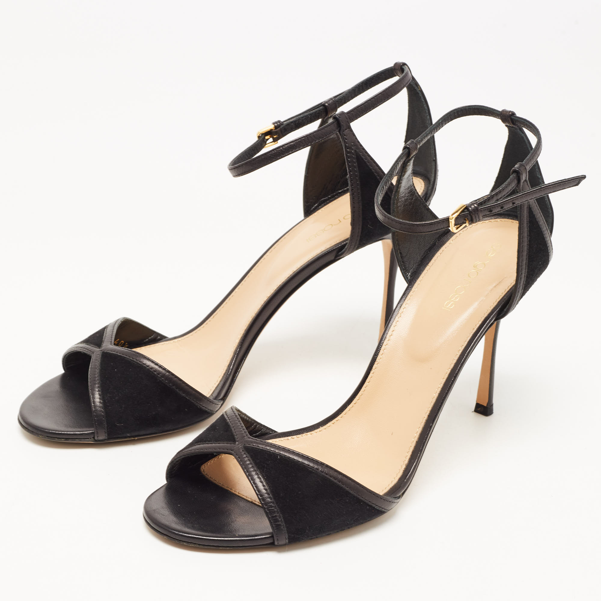 

Sergio Rossi Black Suede and Leather Ankle Strap Sandals Size