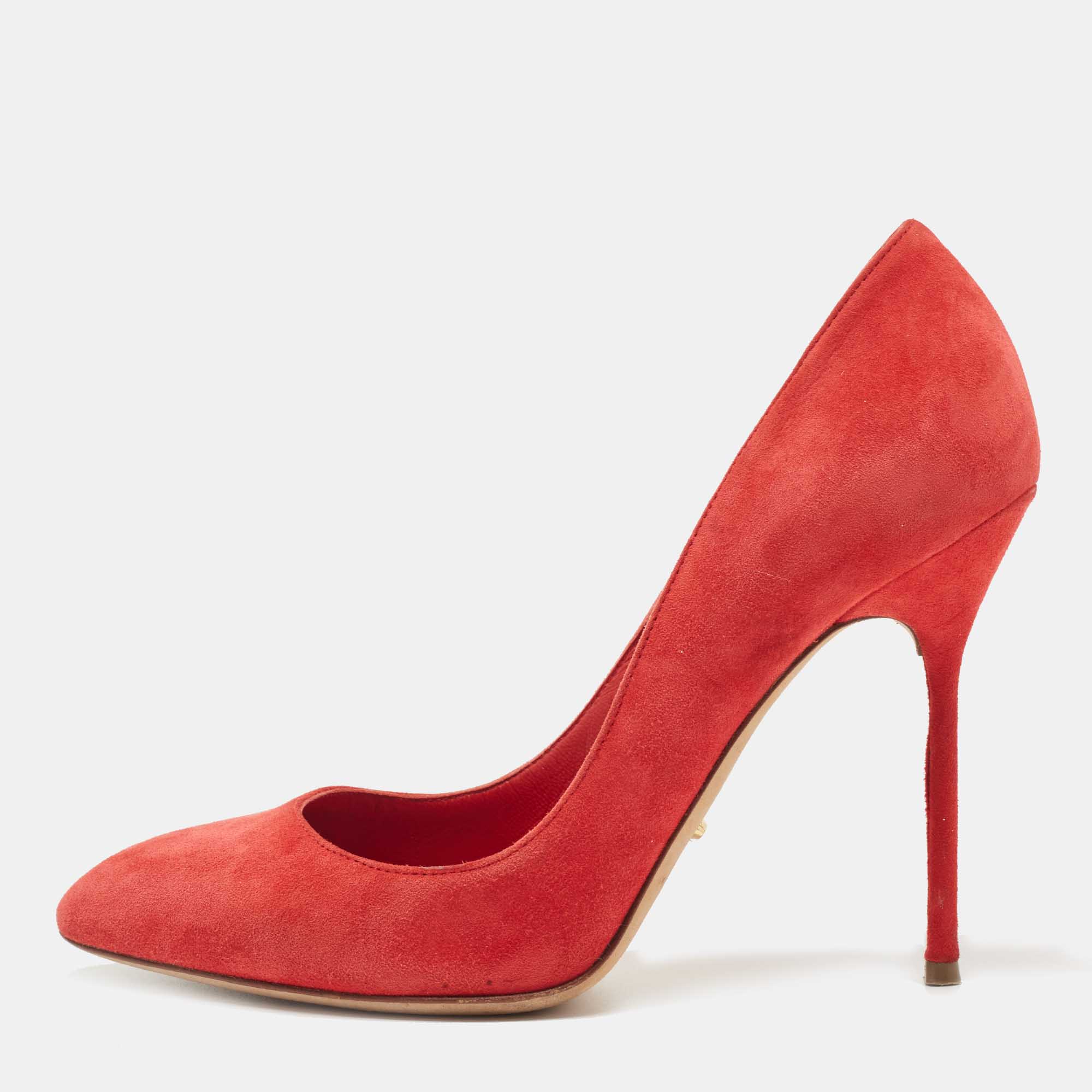 Pre-owned Sergio Rossi Red Suede Pointed Toe Pumps Size 37.5