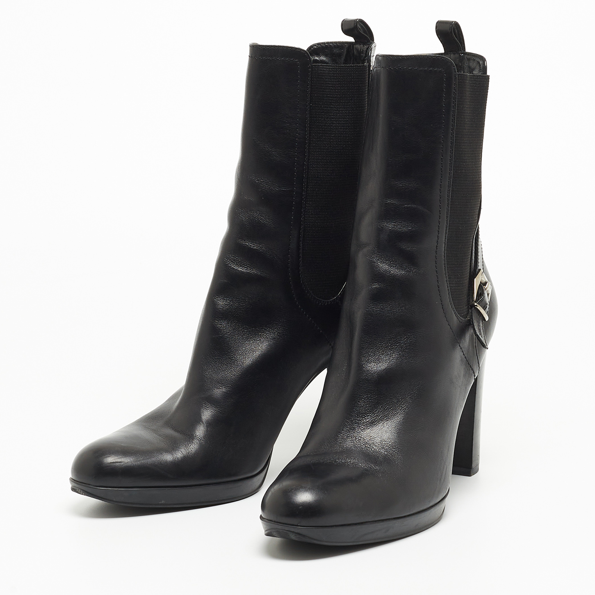 

Sergio Rossi Black Leather Buckle Ankle Length Block Heel Boots Size