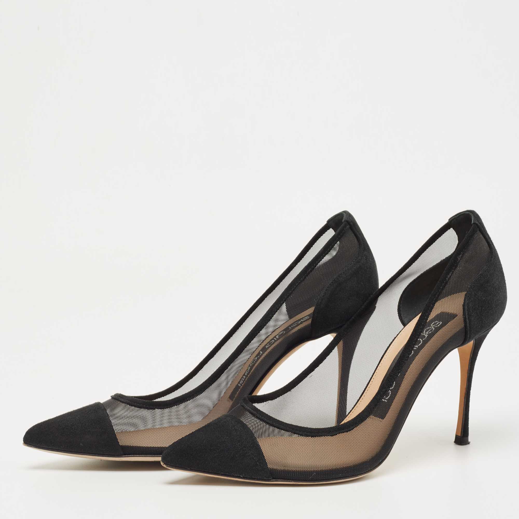 

Sergio Rossi Black Suede And Mesh Pointed Toe Pumps Size