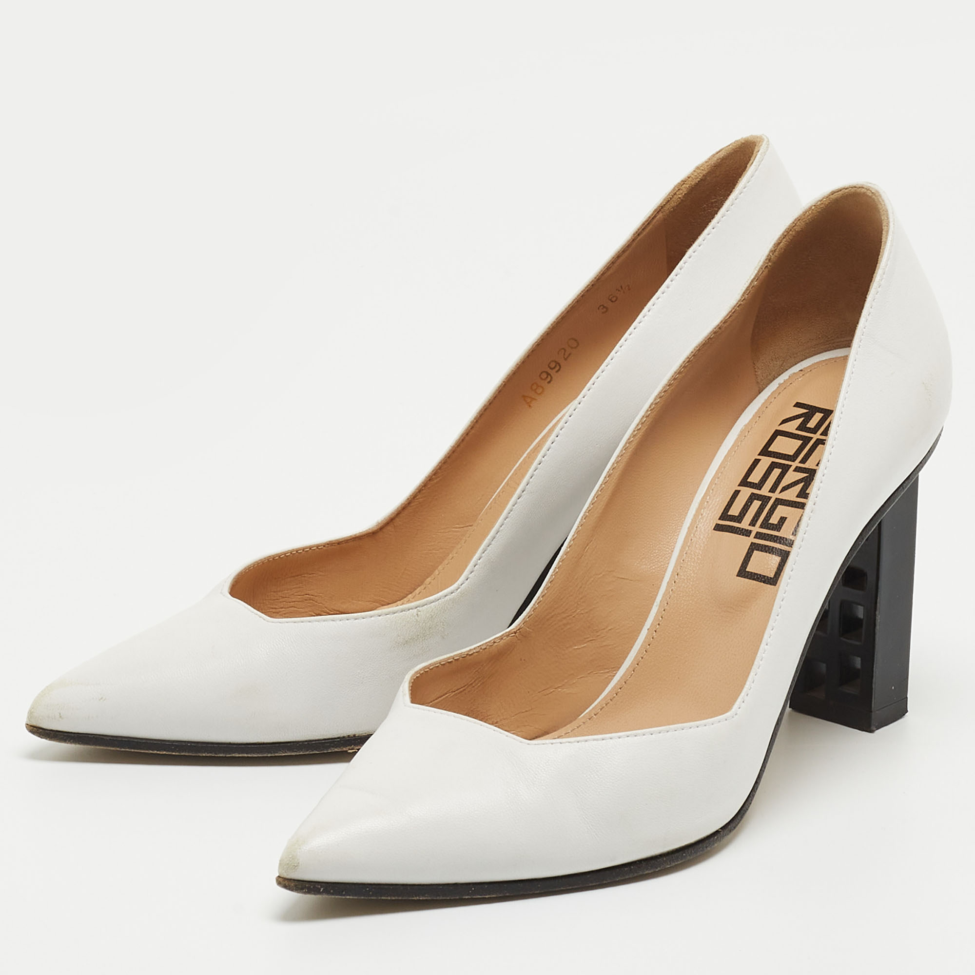 

Sergio Rossi White Leather Logo Heel Pumps Size