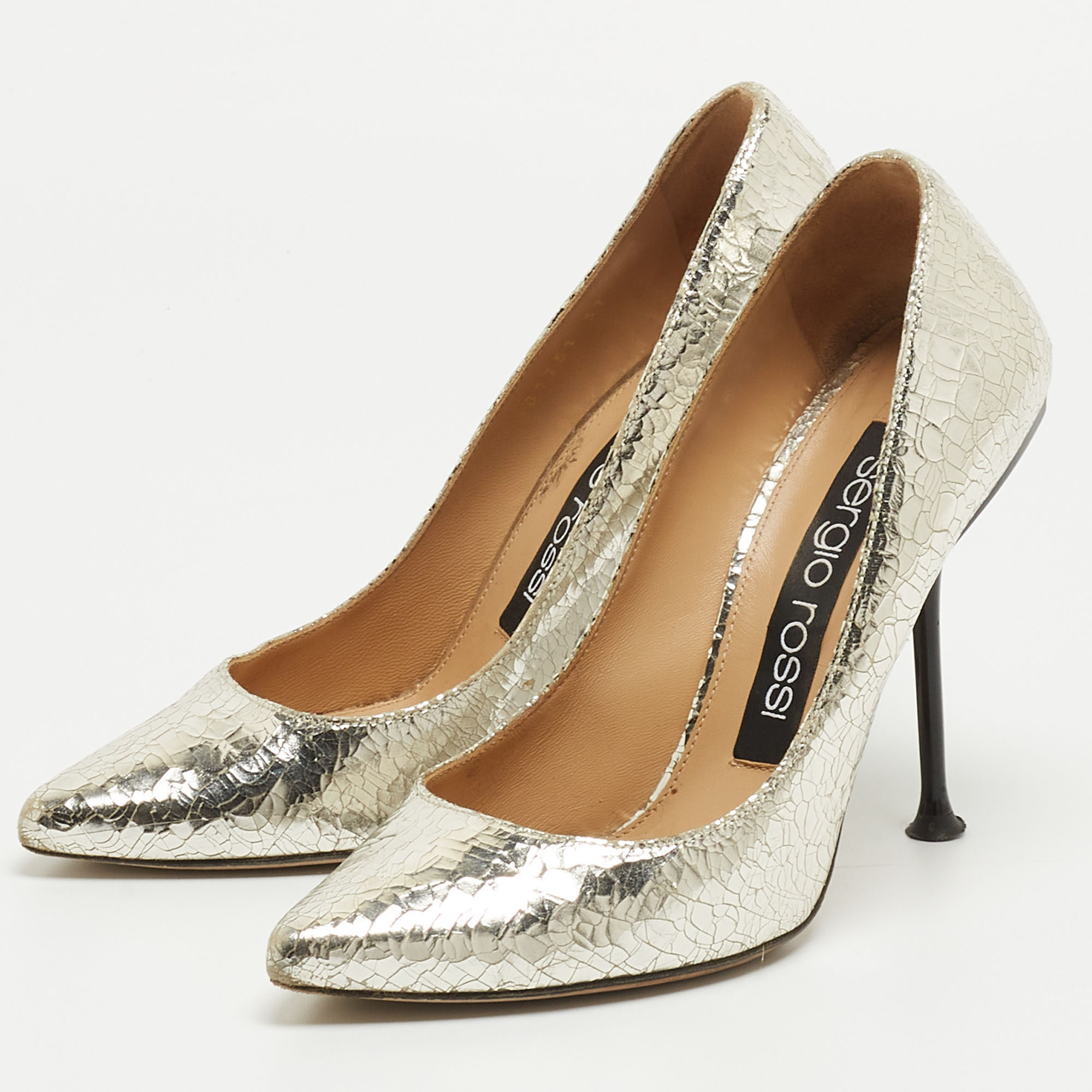 

Sergio Rossi Silver Textured Leather Pointed Toe Pumps Size