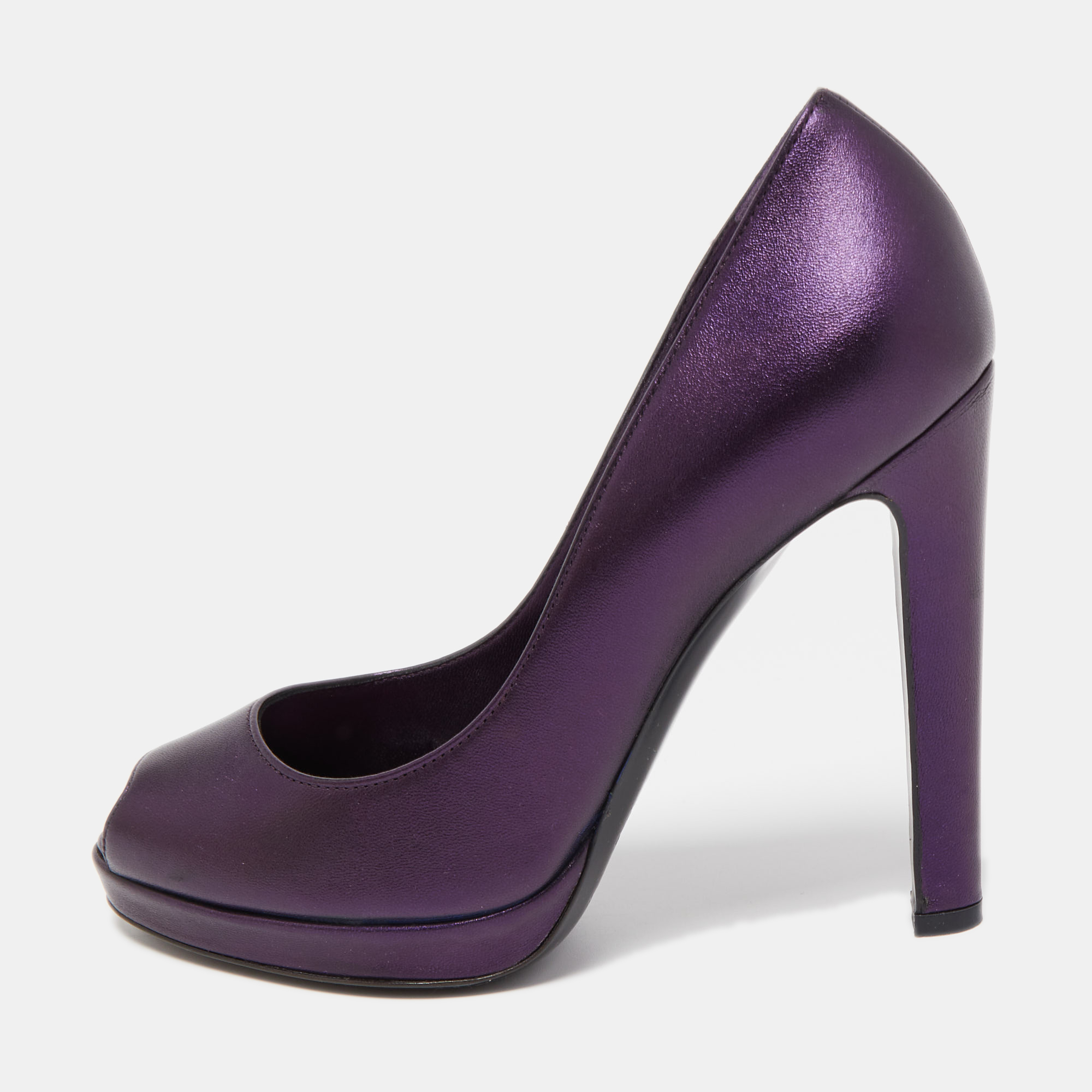 

Sergio Rossi Metallic Purple Leather Peep Toe Pumps Size