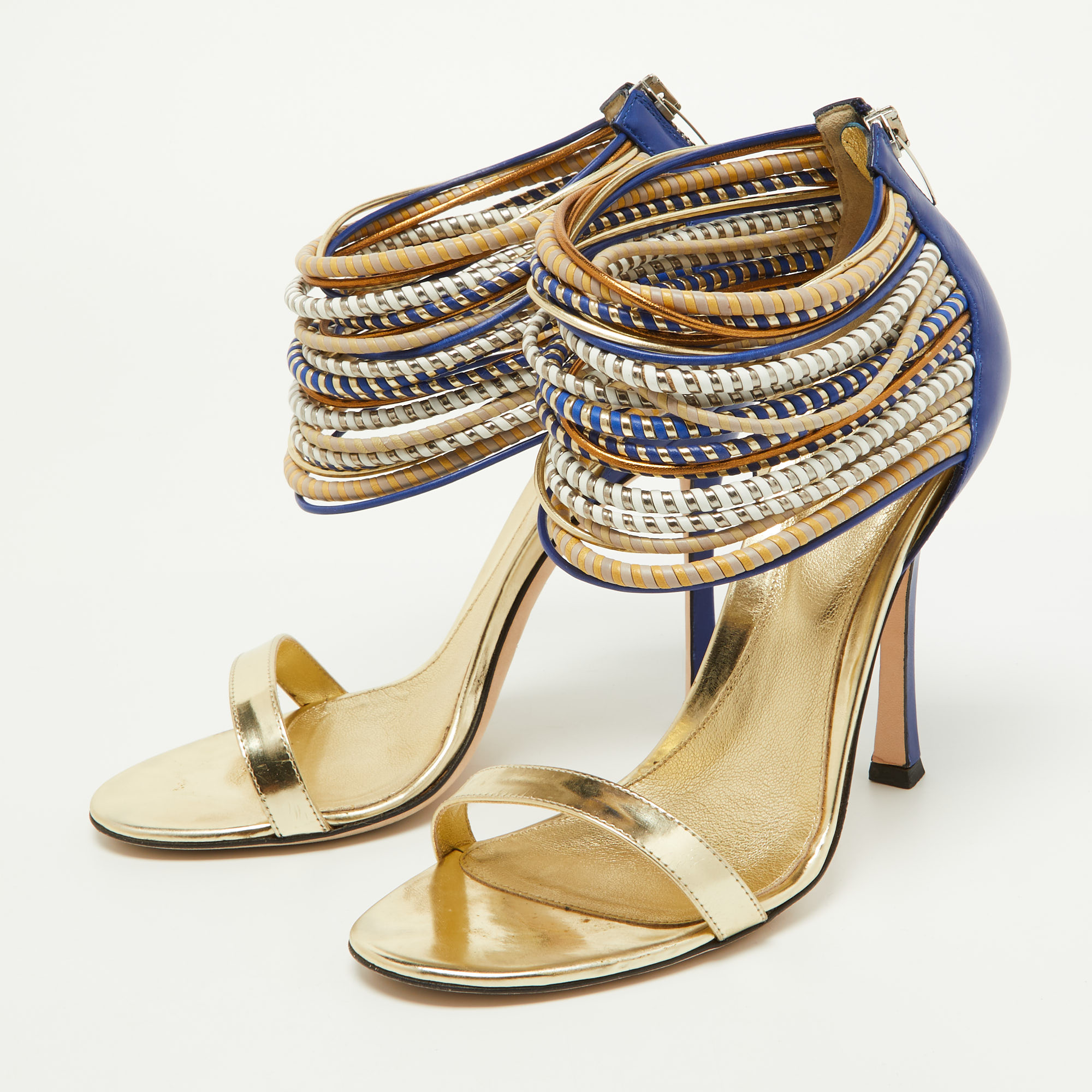 

Sergio Rossi Multicolor Leather Ankle Cuff Sandals Size