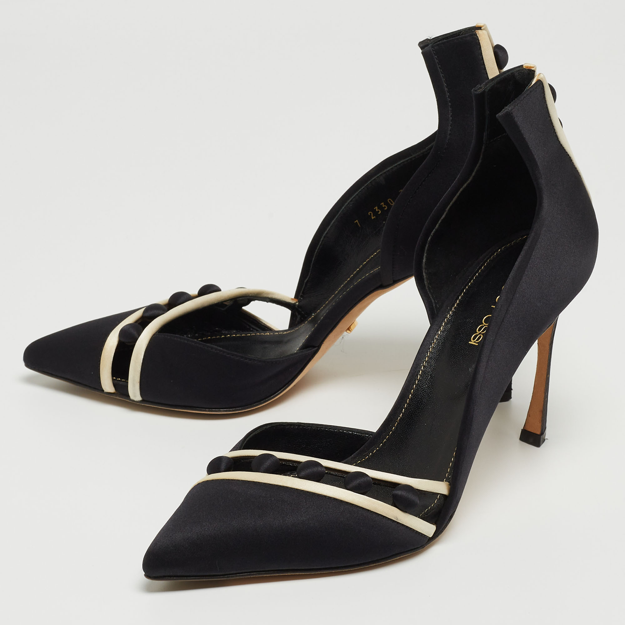 

Sergio Rossi Black Satin D'orsay Pointed Toe Pumps Size