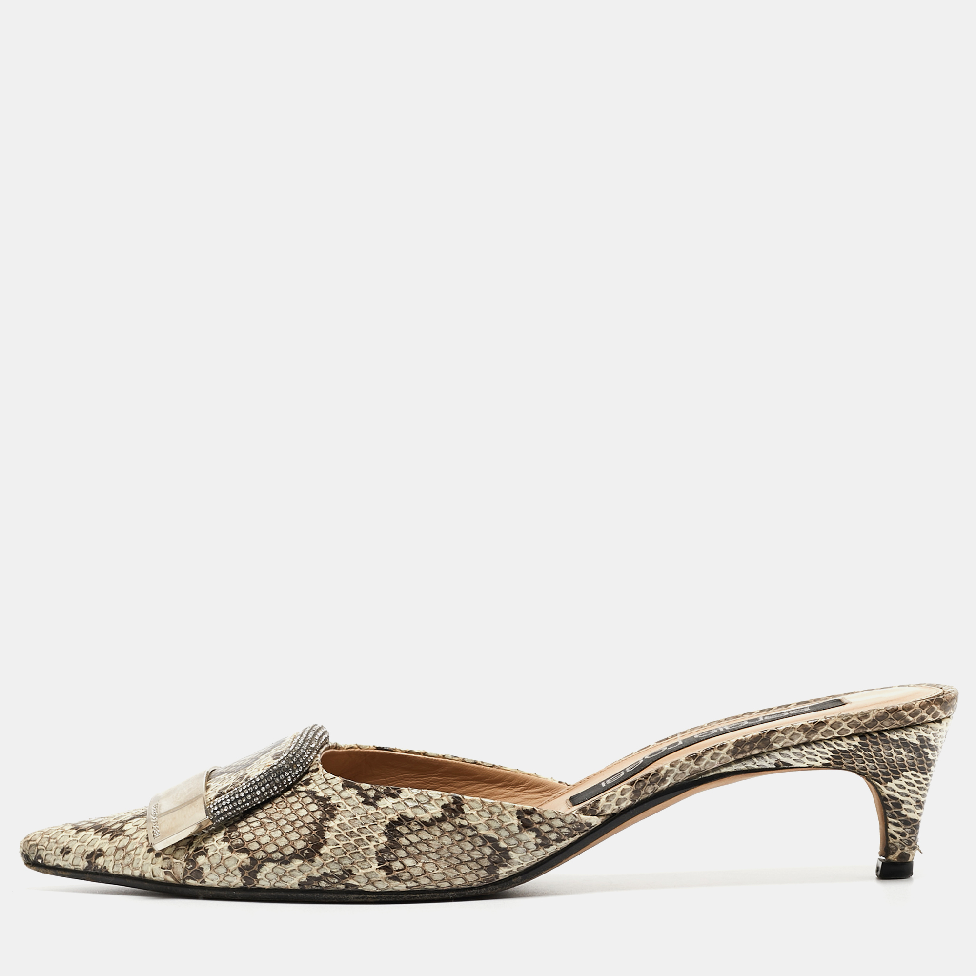 Pre-owned Sergio Rossi Beige Water Snakeskin Slingback Pumps Size 39.5