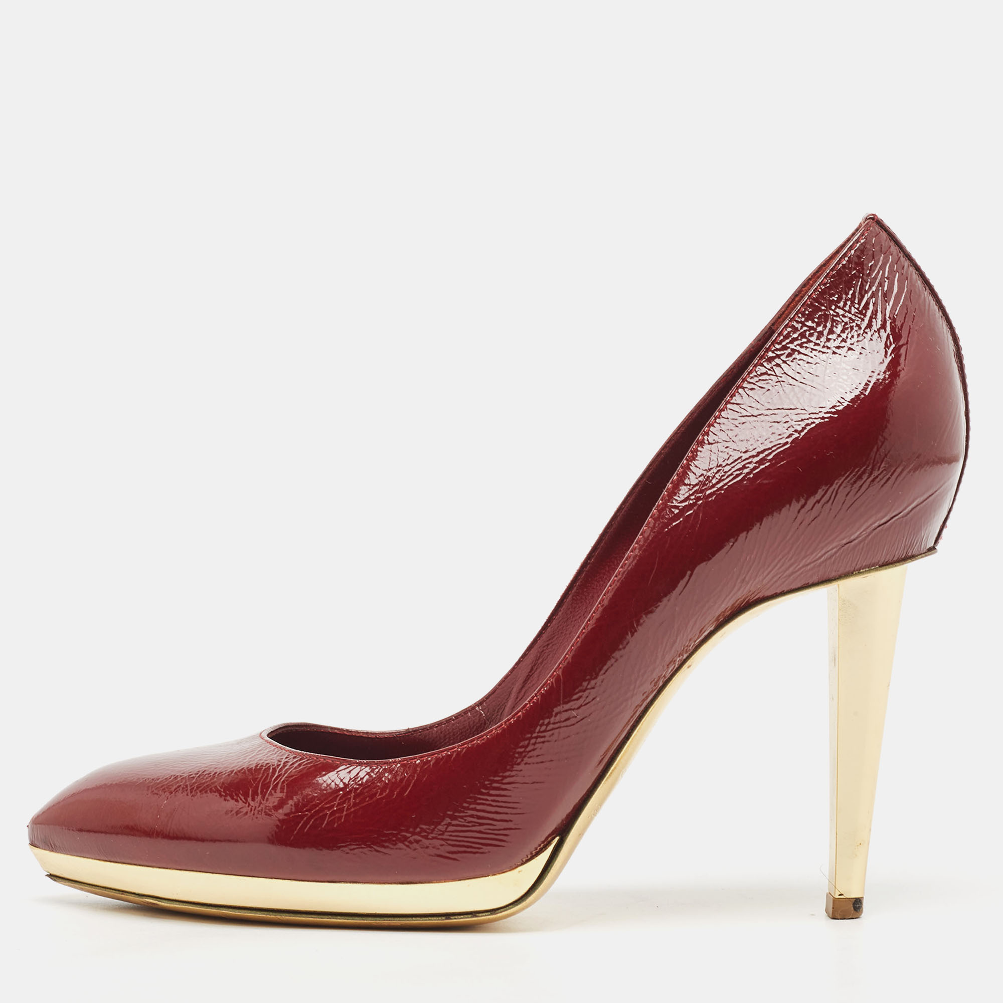 Pre-owned Sergio Rossi Burgundy Patent Leather Platform Pumps Size 39.5