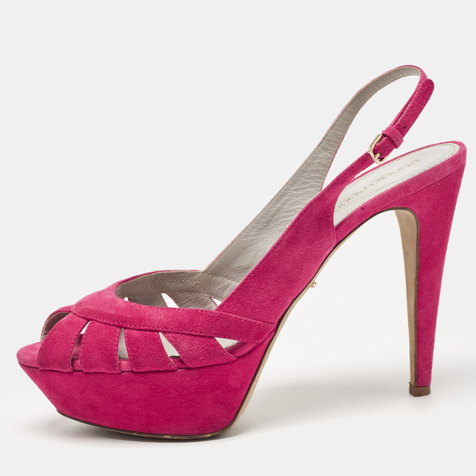 Pre-owned Sergio Rossi Pink Suede Platform Slingback Sandals Size 38.5