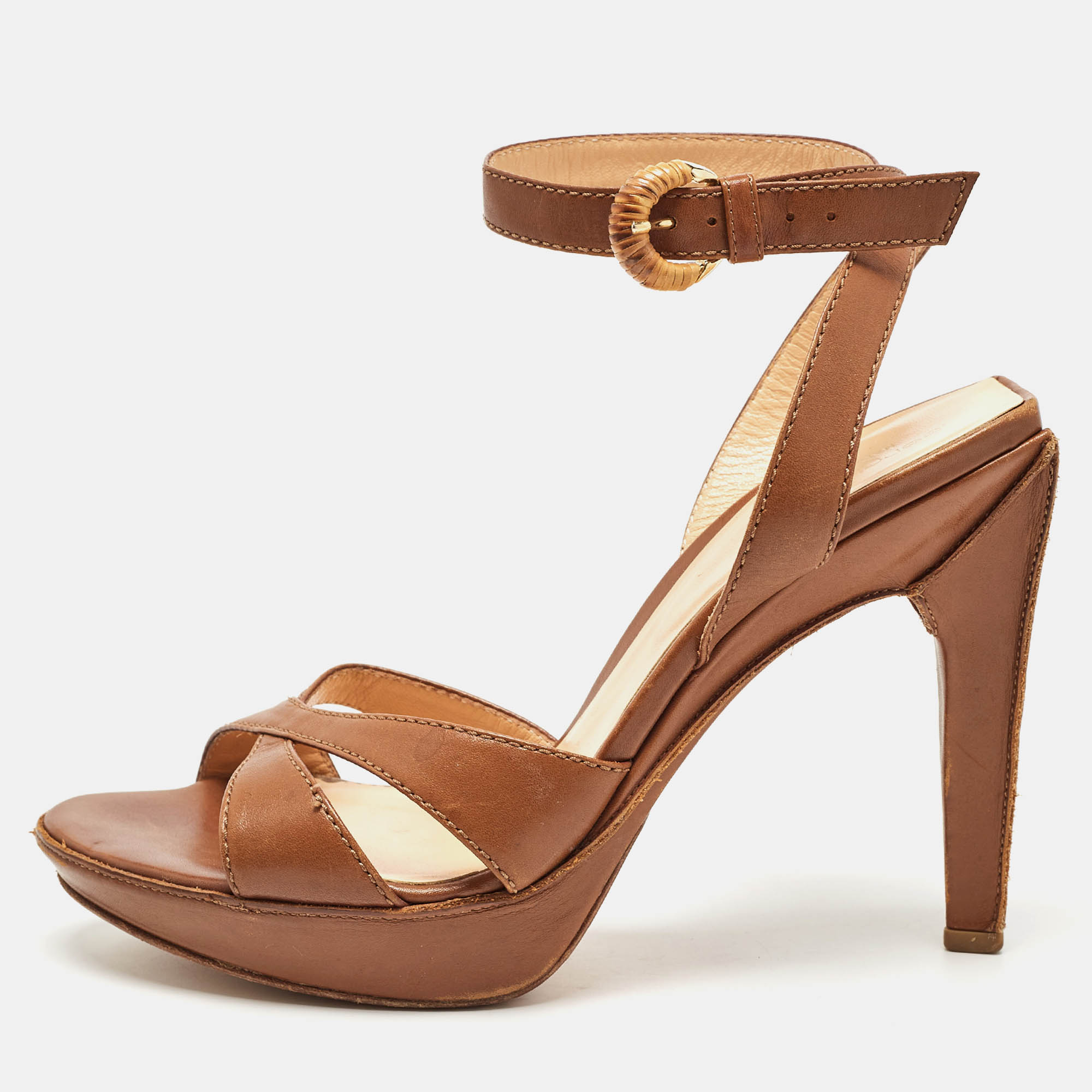 Brown Leather Ankle Strap Sandals