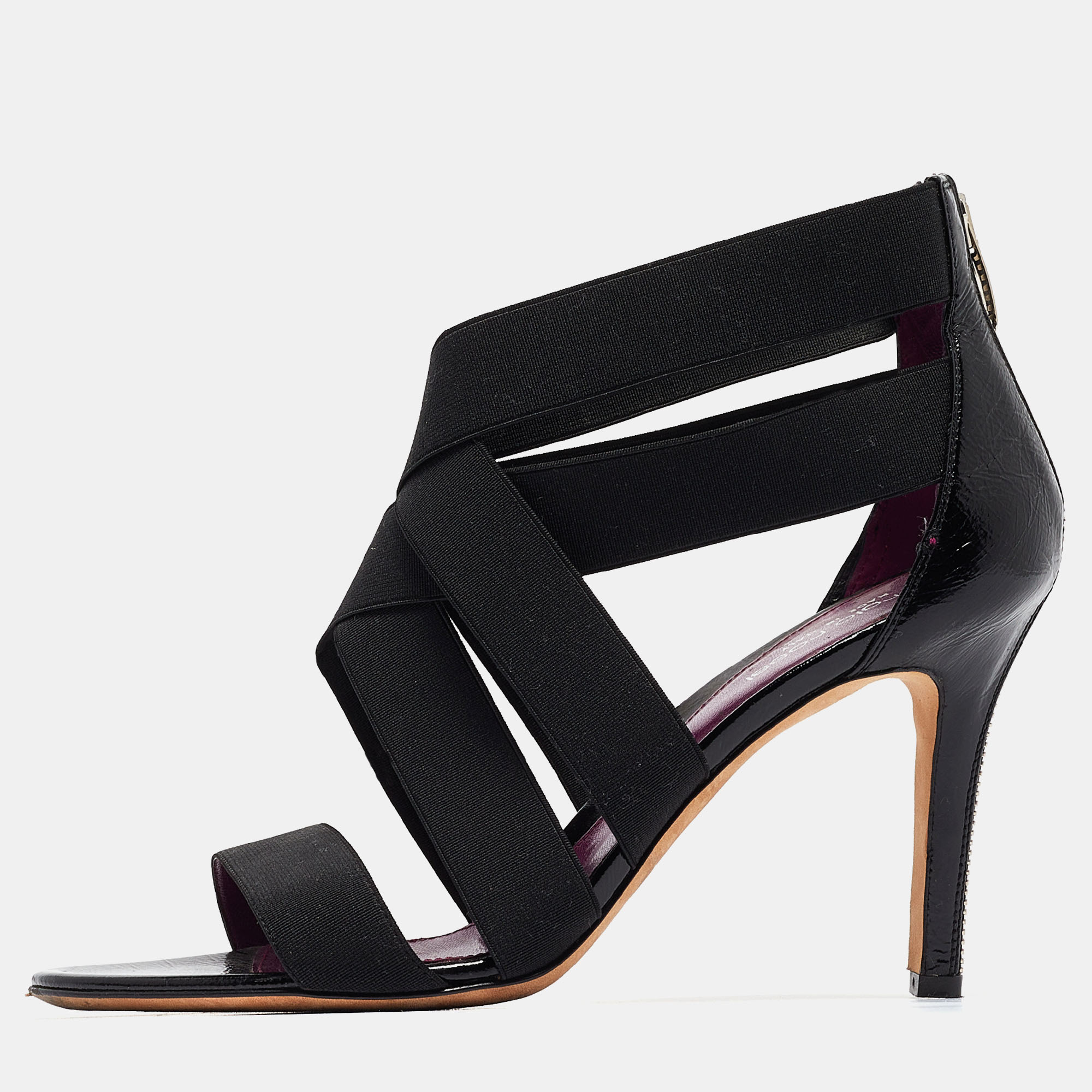 Black Leather And Elastic Strappy Sandals