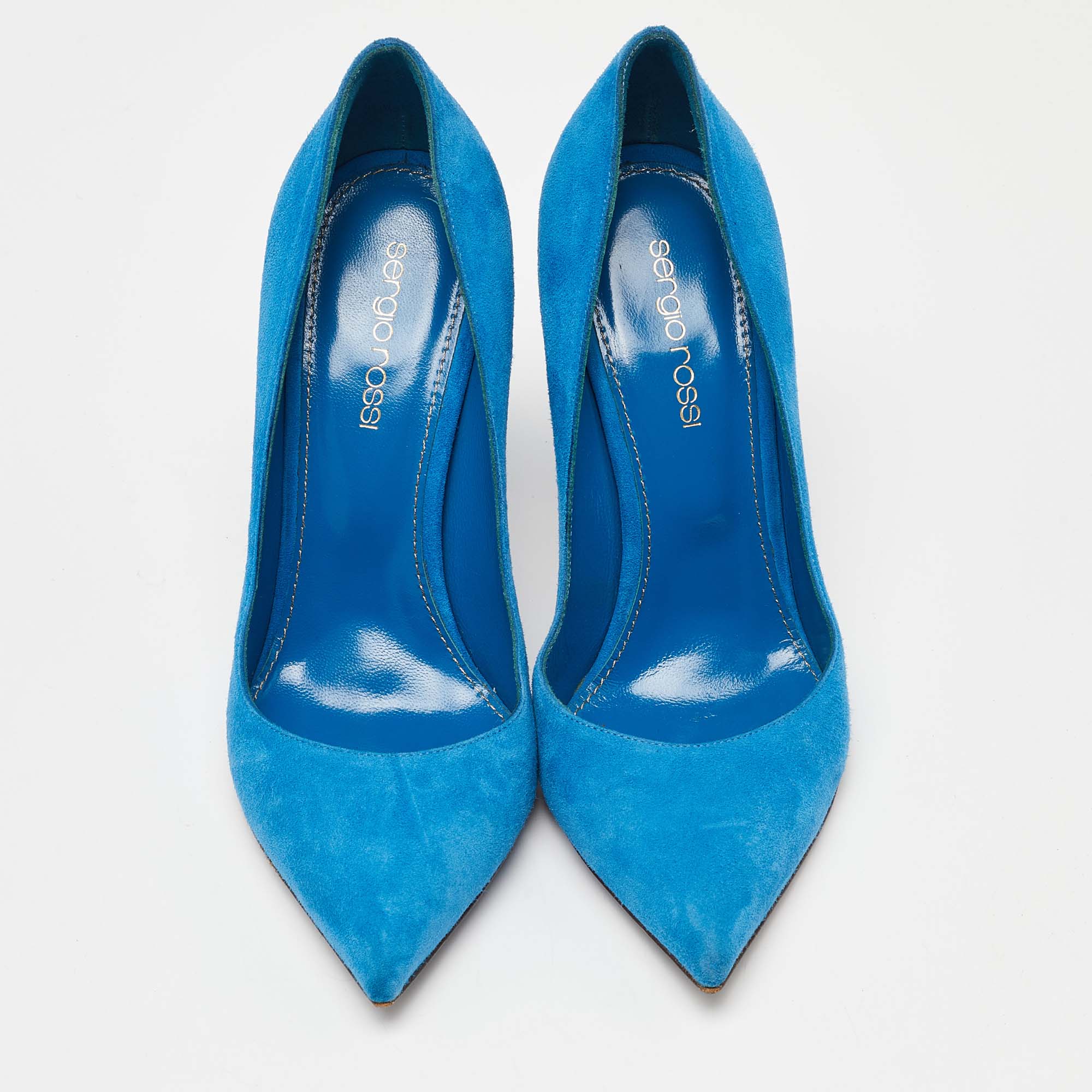 Sergio Rossi Navy Blue Suede Pointed Toe Pumps Size 36.5 