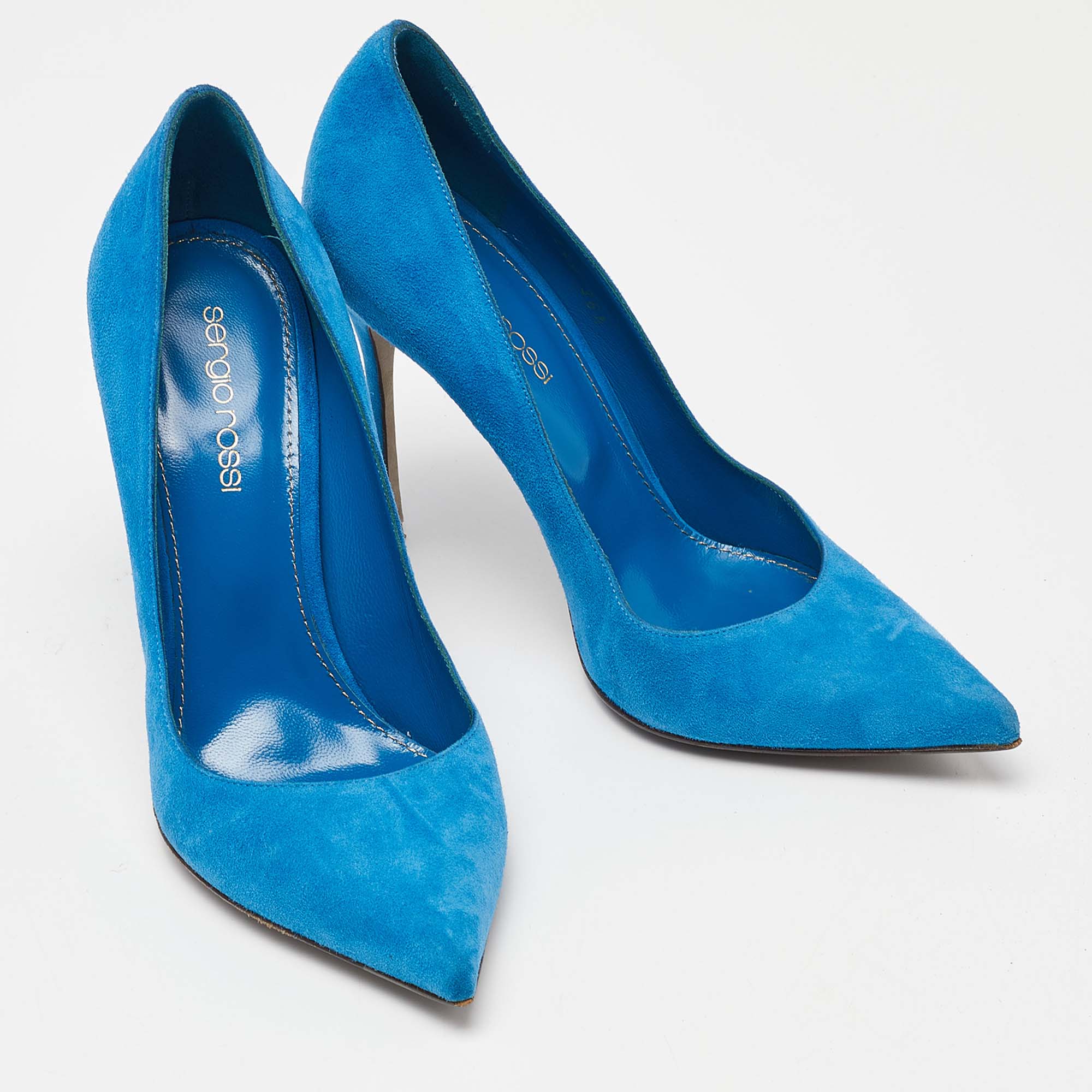 Sergio Rossi Navy Blue Suede Pointed Toe Pumps Size 36.5 