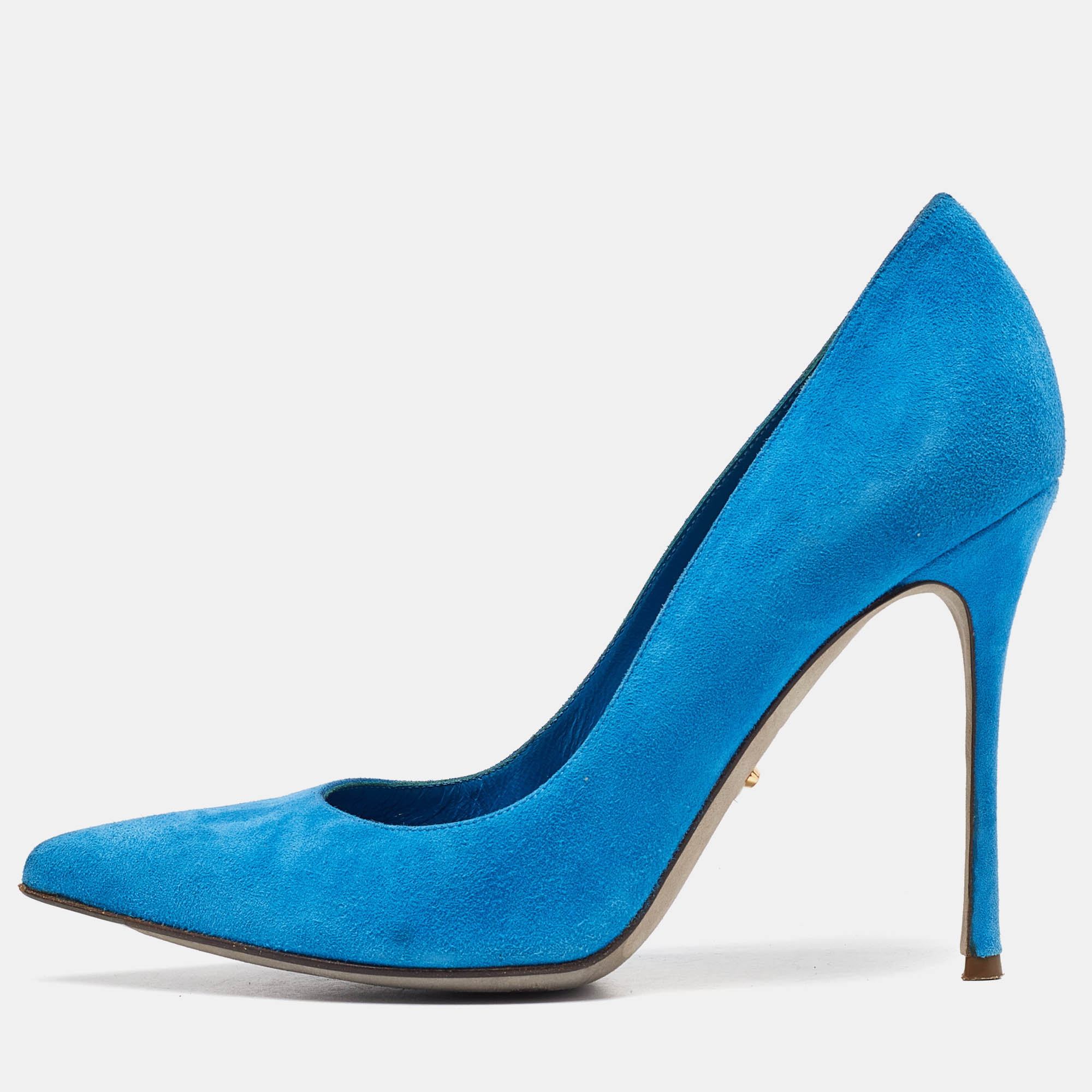 Navy Blue Suede Pointed Toe Pumps
