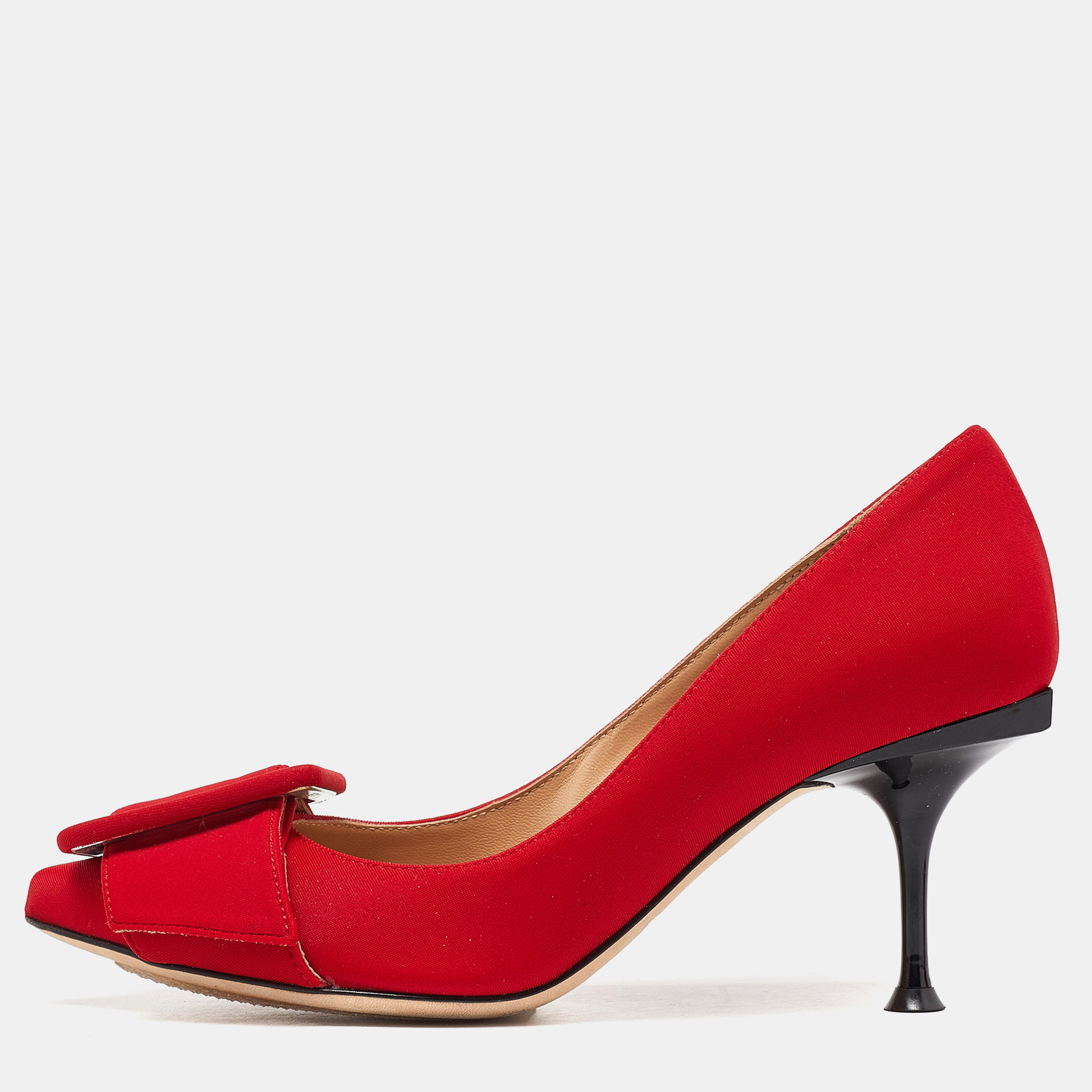 

Sergio Rossi Red Satin Buckle Pumps Size