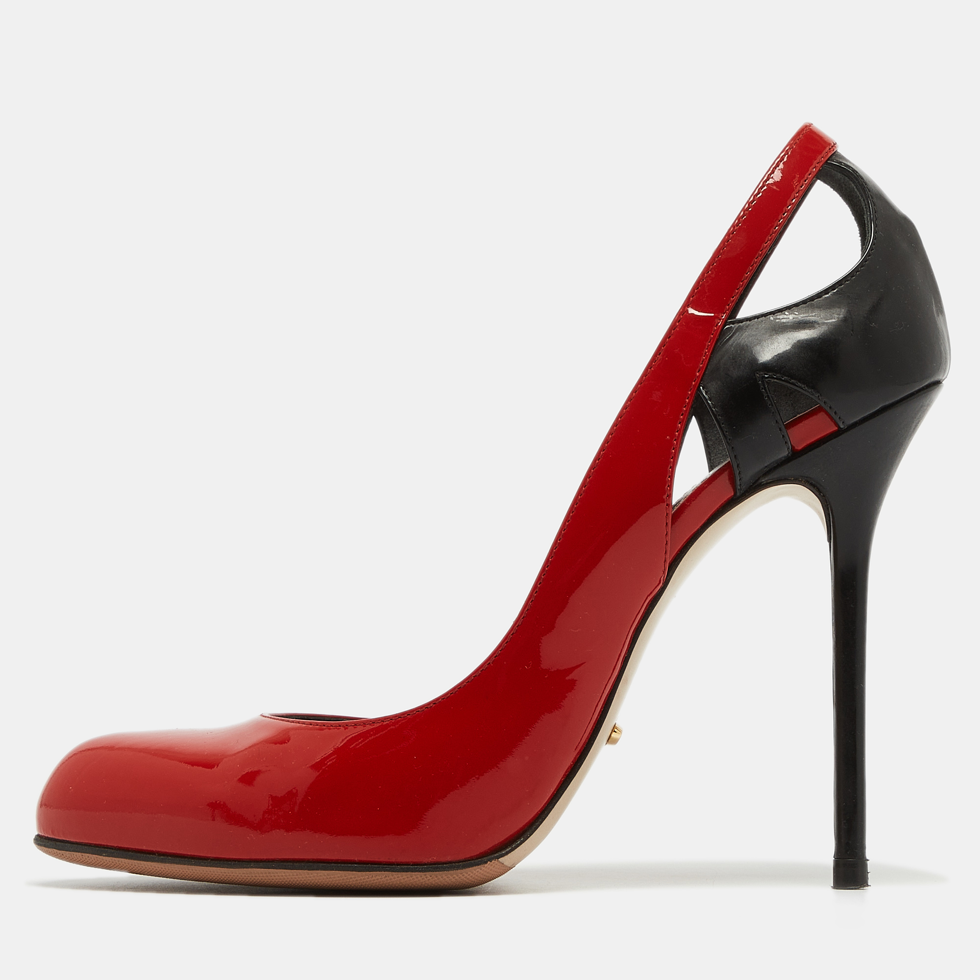 

Sergio Rossi Red/Black Patent and Leather Cut Out Pumps Size